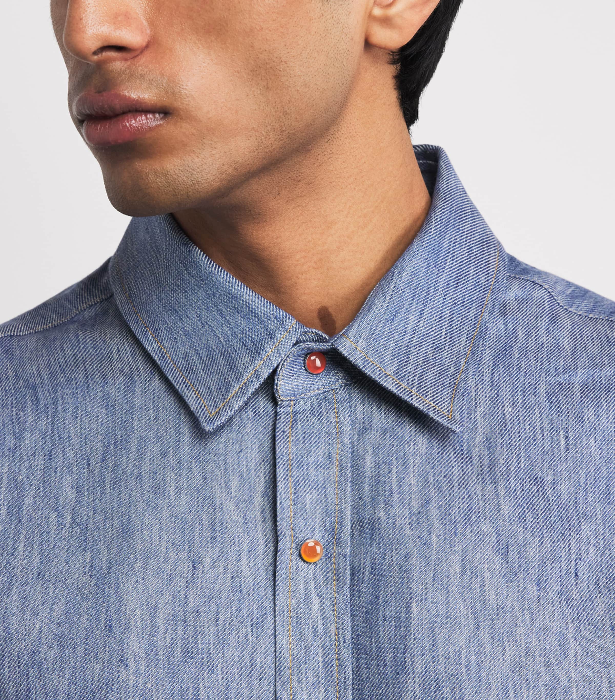 GOD'S TRUE CASHMERE Mens Linen Denim Shirt Carnelian Image 3
