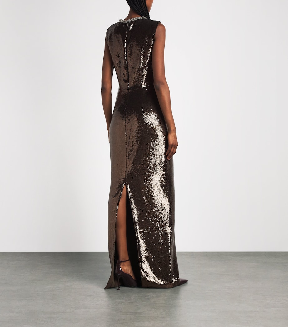 Roland Mouret Womens Sequin Embellished-Neck Gown Dark Olive Image 4