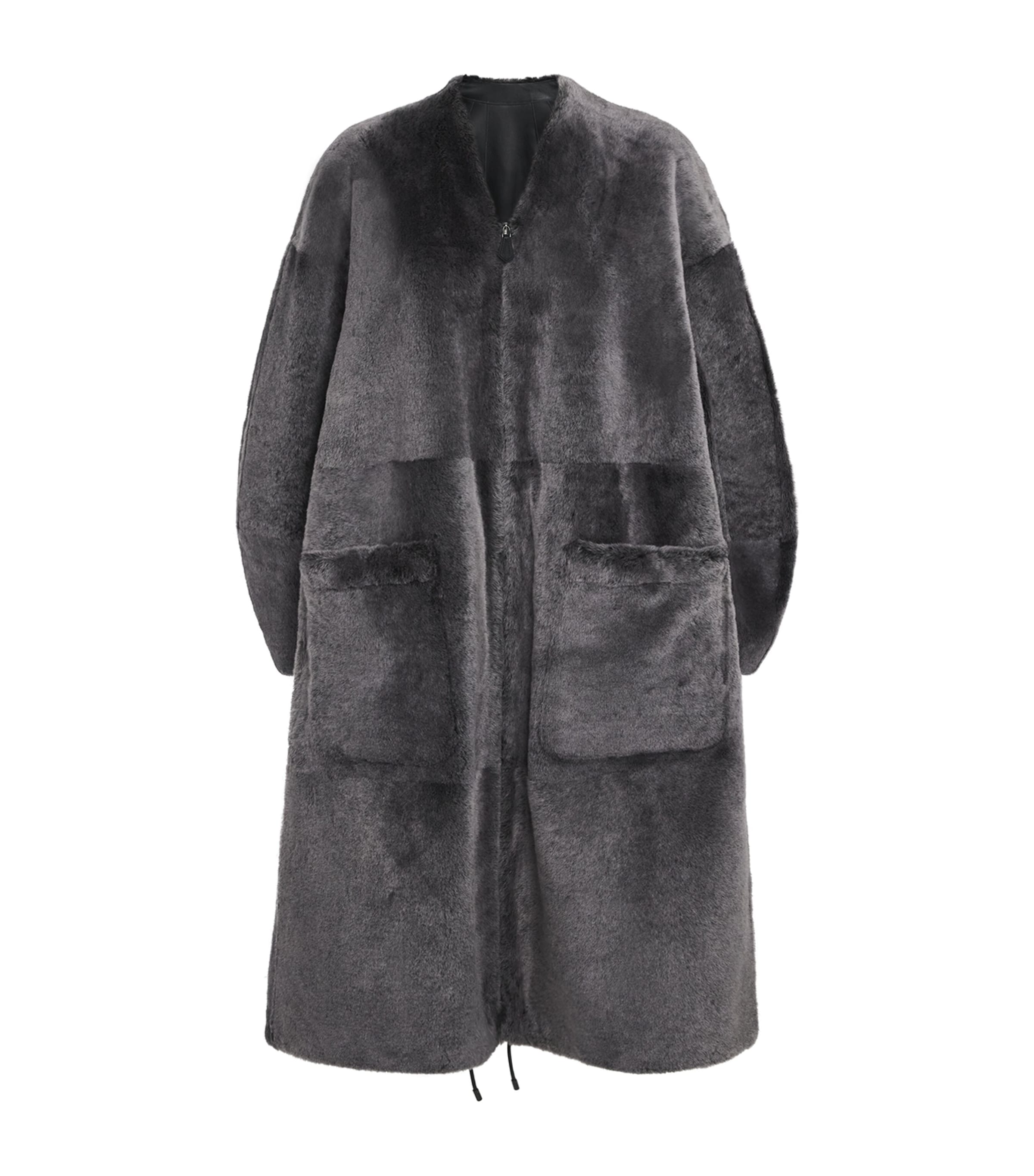 Max Mara Womens Shearling Reversible Coat Medium Grey Image 1