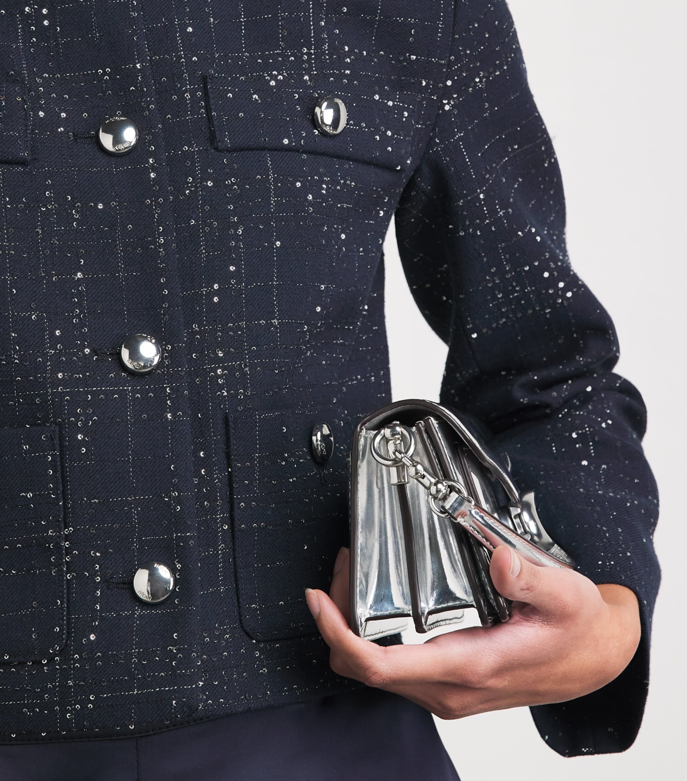 Maje Womens Sequinned Tweed Cropped Jacket Navy Image 3