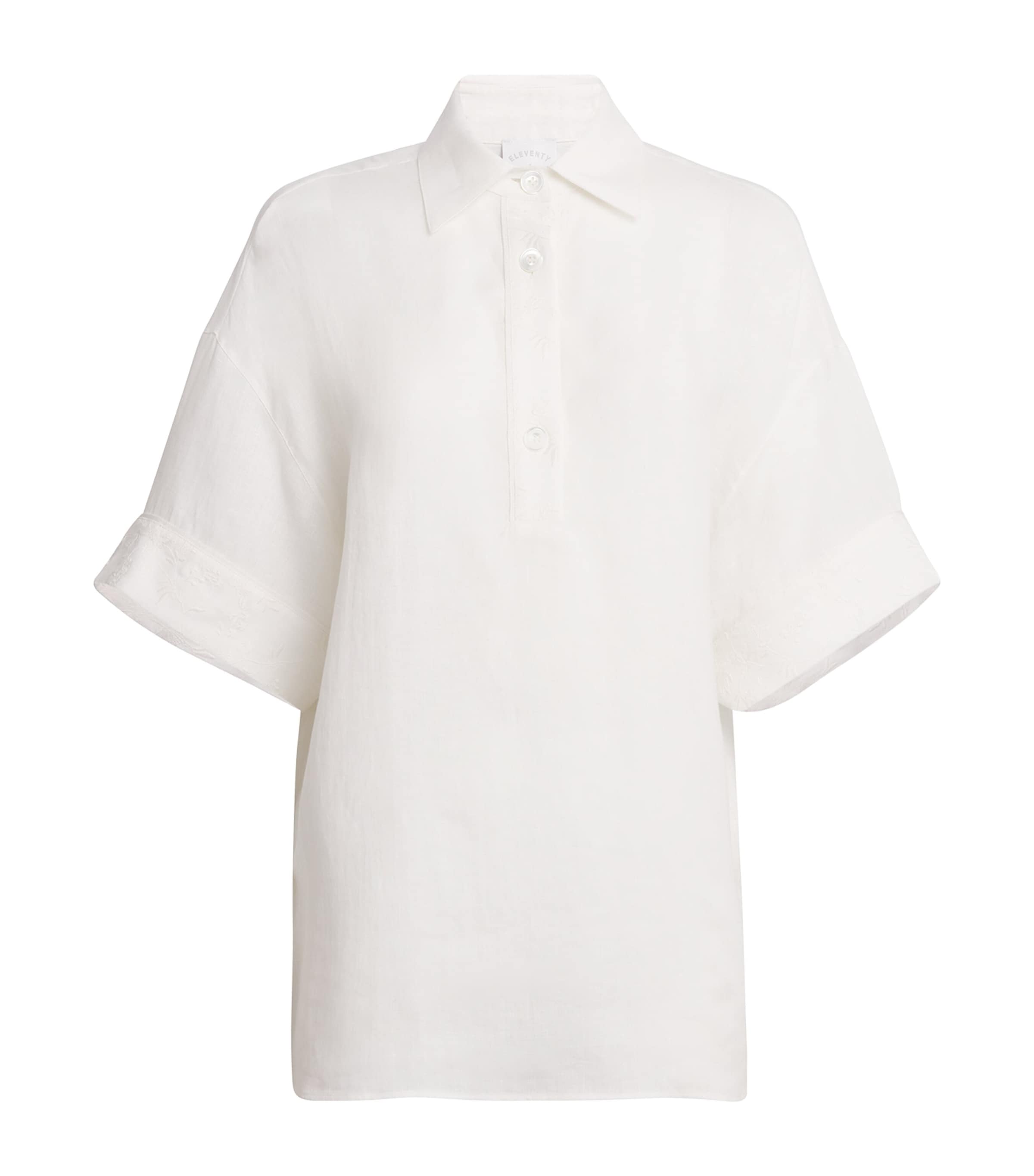 x Harrods Linen Embroidered Collared Shirt BIANCO Image 1