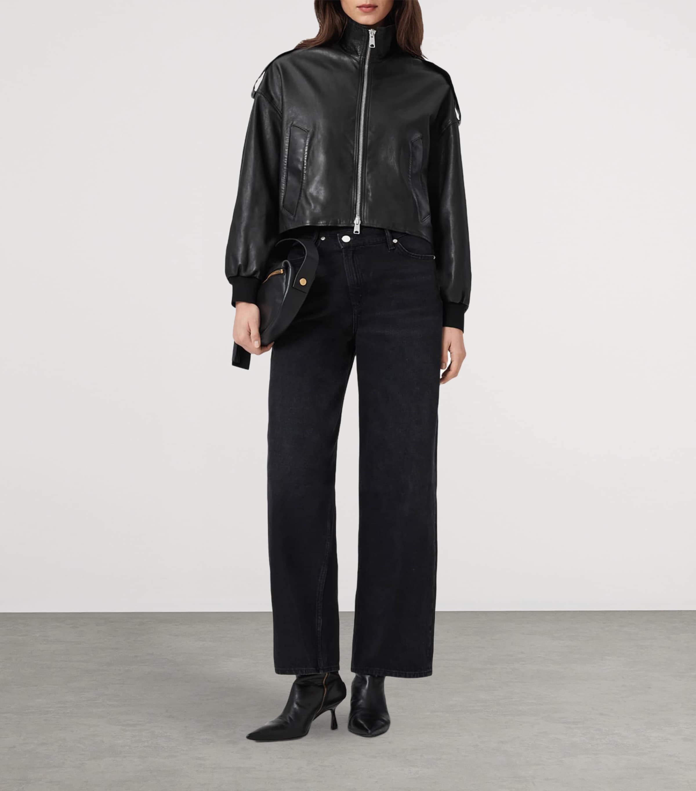 AllSaints Womens Lowden Leather Jacket Black Image 3