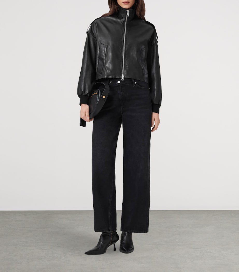 AllSaints Womens Lowden Leather Jacket Black Image 3