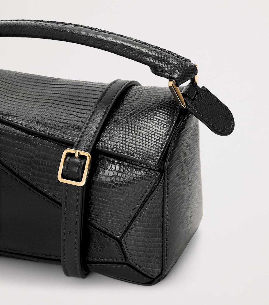 LOEWE Mini Lizzard Skin Featherlight Puzzle Top-Handle Bag Black Image 12