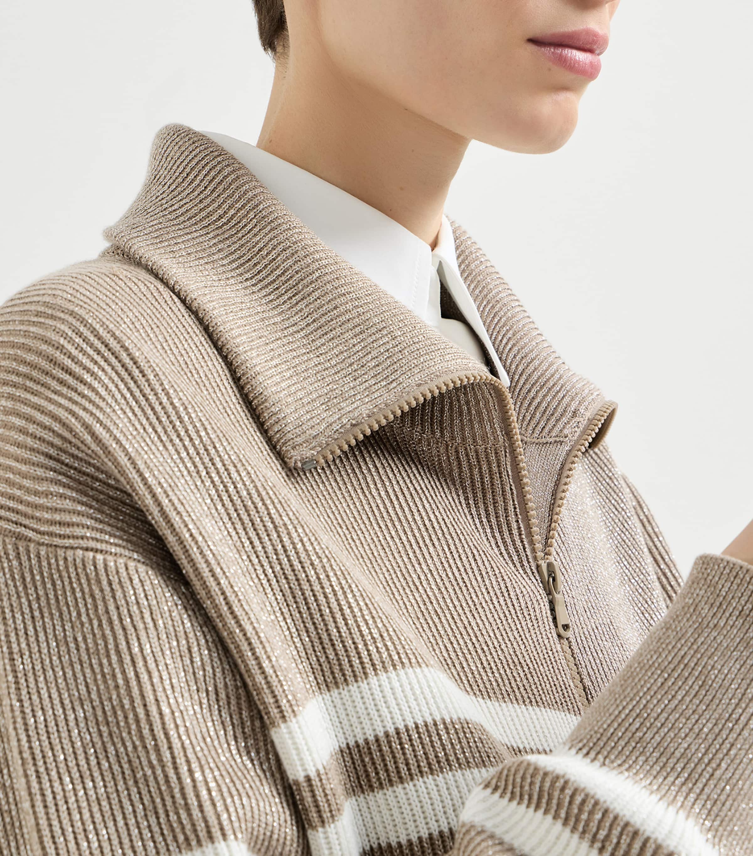 Brunello Cucinelli Womens Rib-Knit Stripe Cardigan Image 6