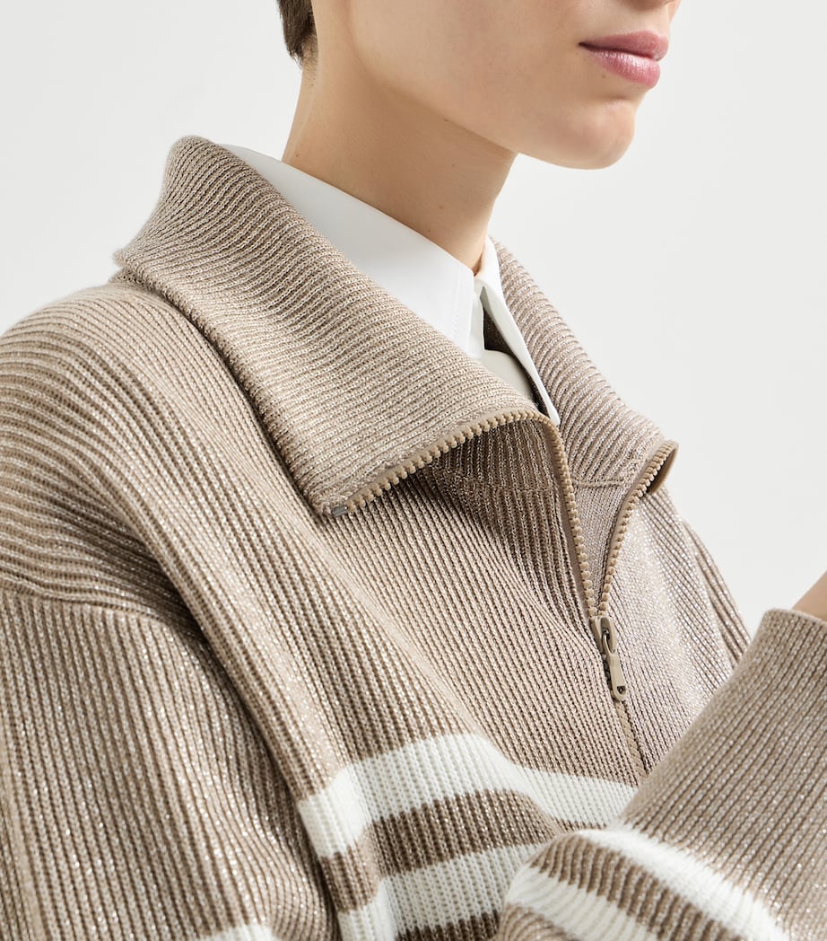 Brunello Cucinelli Womens Rib-Knit Stripe Cardigan Image 6