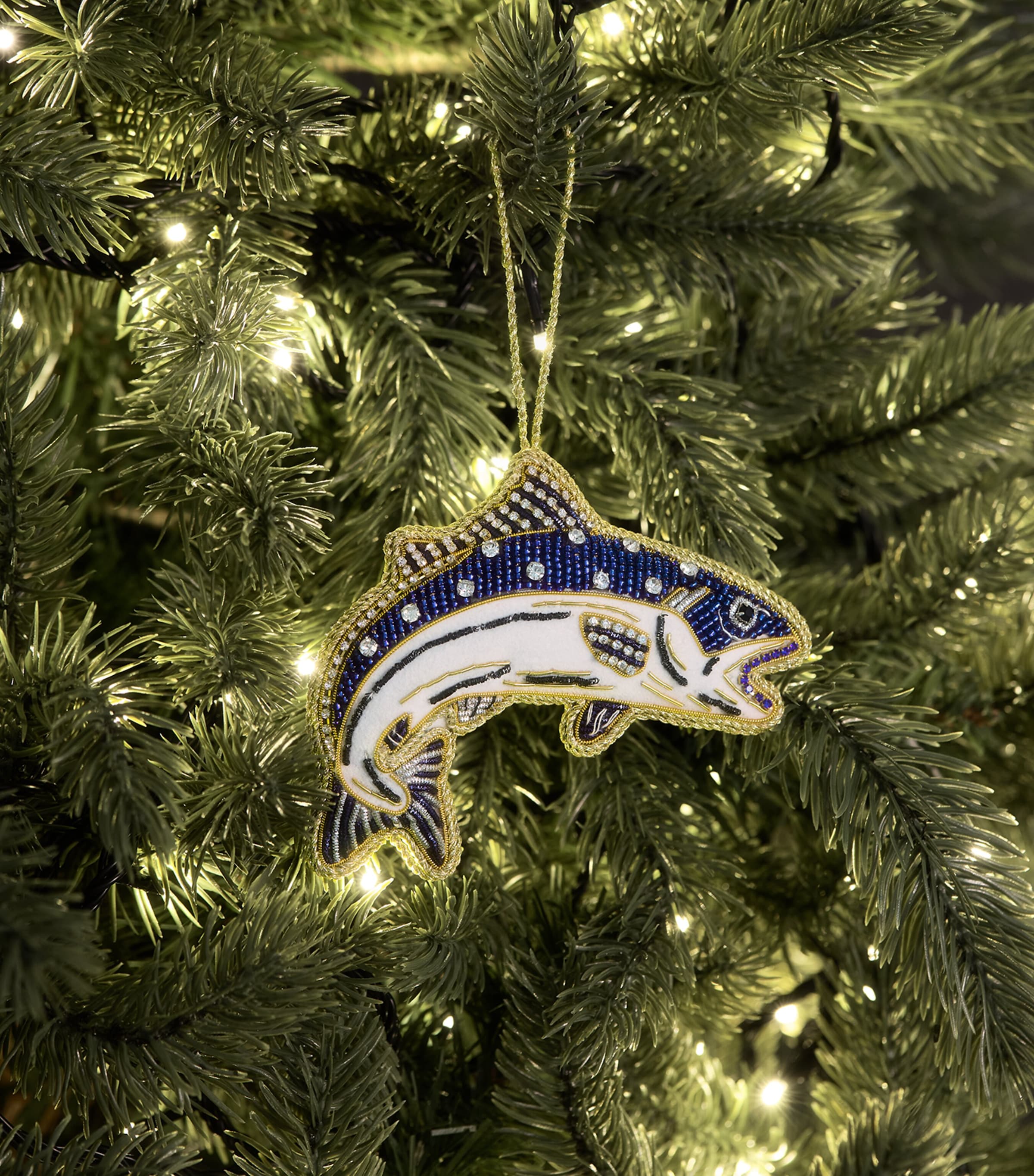 Tinker Tailor Beaded Jumping Fish Tree Decoration Navy , White & Gold Image 3