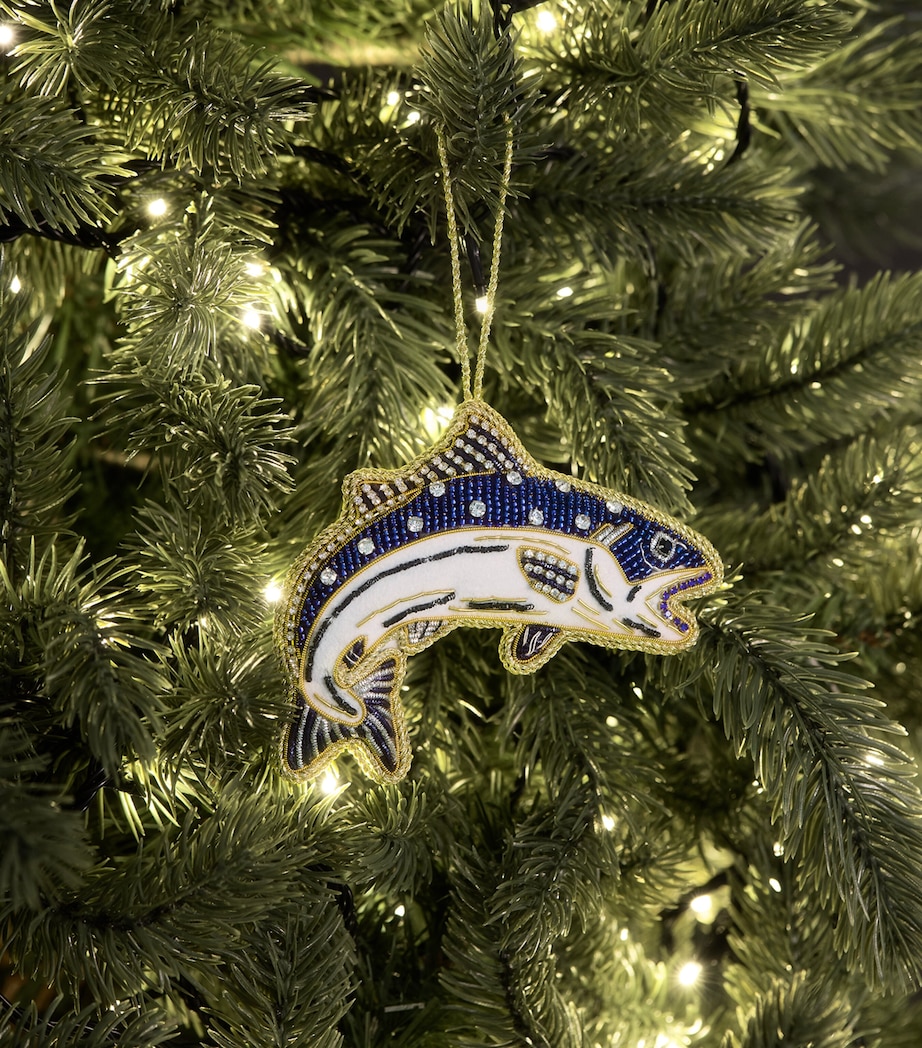 Tinker Tailor Beaded Jumping Fish Tree Decoration Navy , White & Gold Image 3