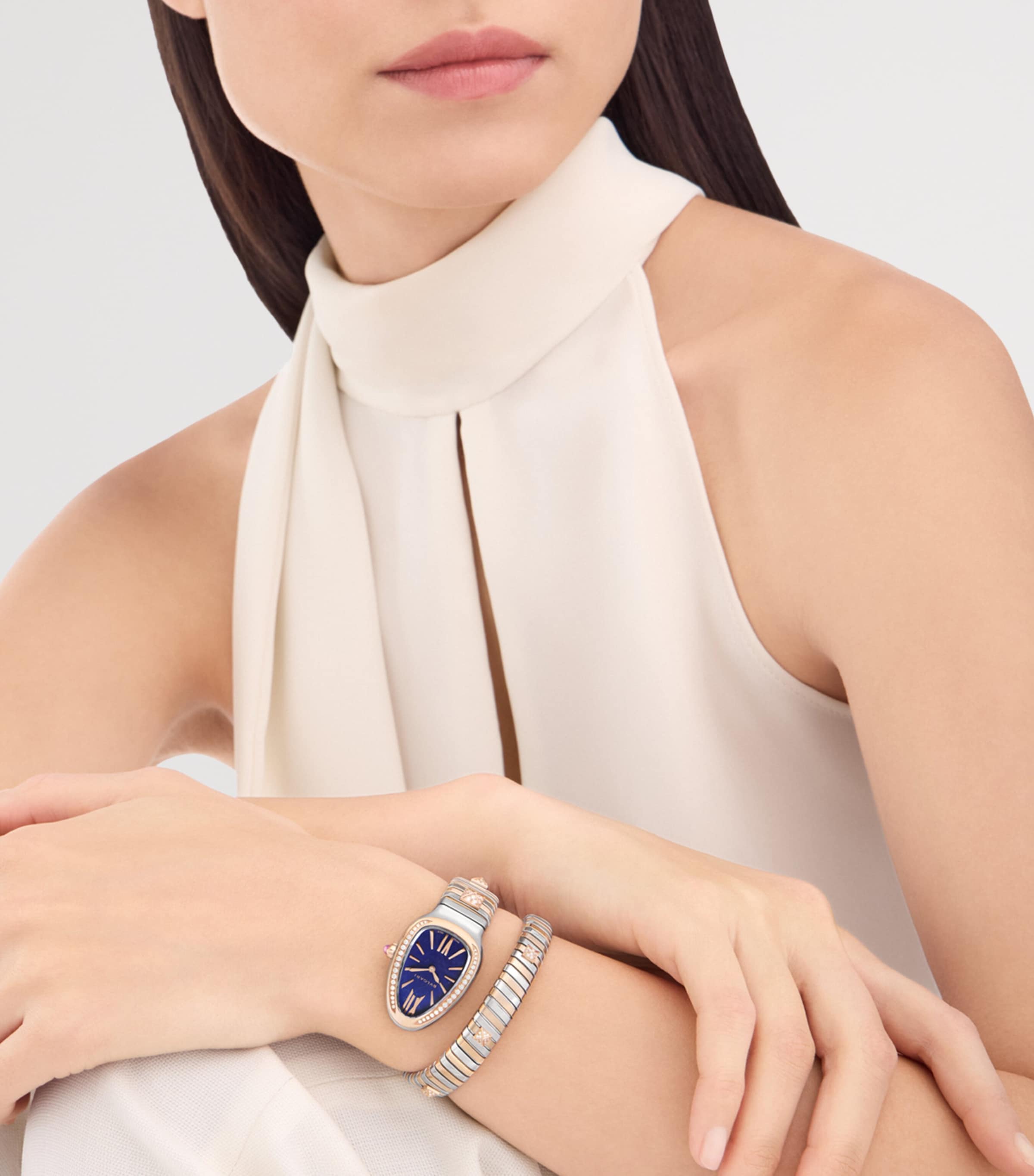 Bvlgari Small Rose Gold, Stainless Steel and Diamond Serpenti Tubogas Studs Watch 35mm Stones Image 5