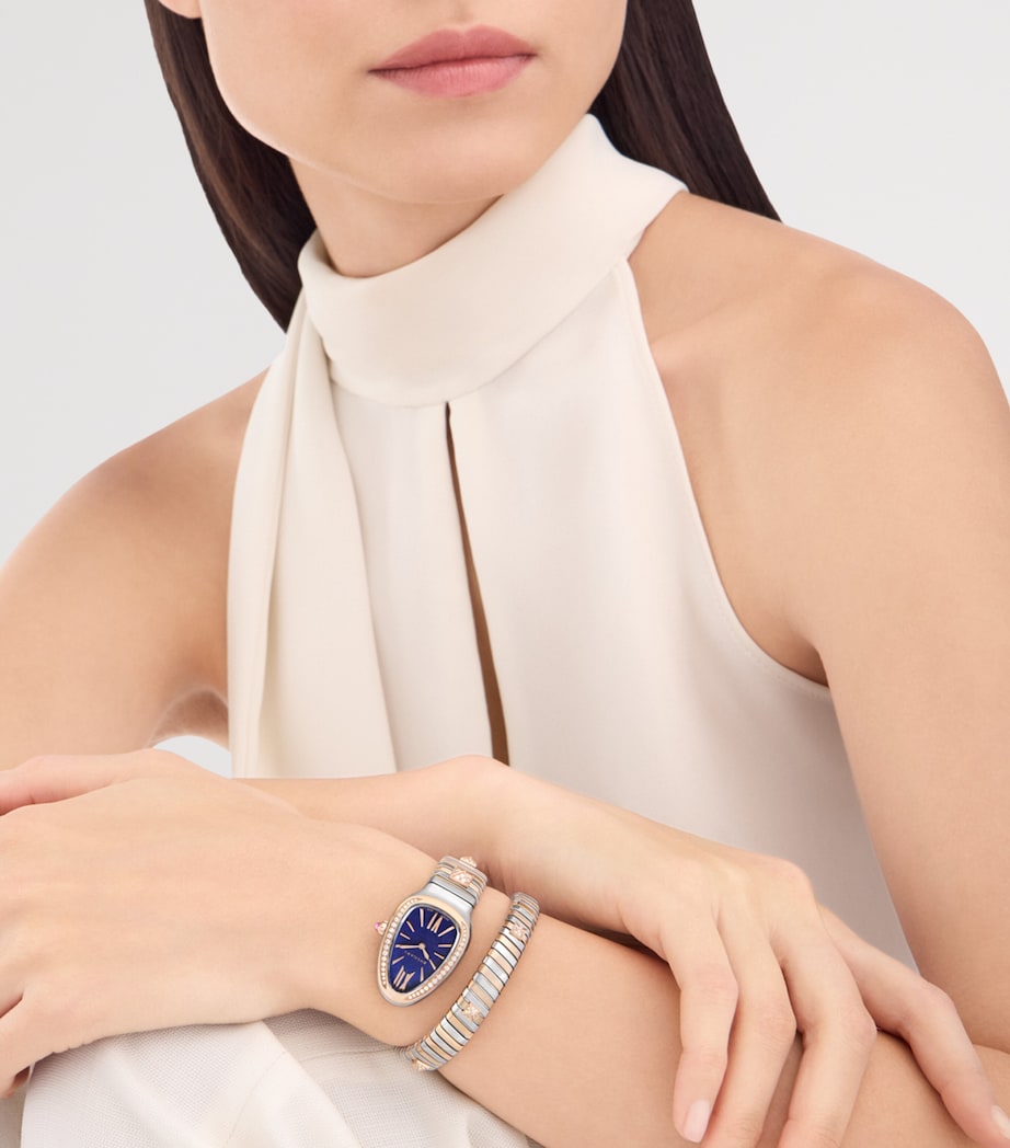 Bvlgari Small Rose Gold, Stainless Steel and Diamond Serpenti Tubogas Studs Watch 35mm Stones Image 5