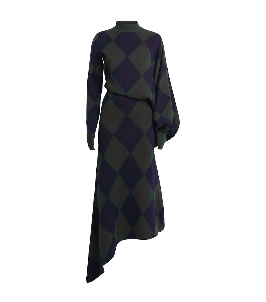 A.W.A.K.E. Mode Womens Merino Wool Argyle Midi Dress Navy/green Argyle Image 1