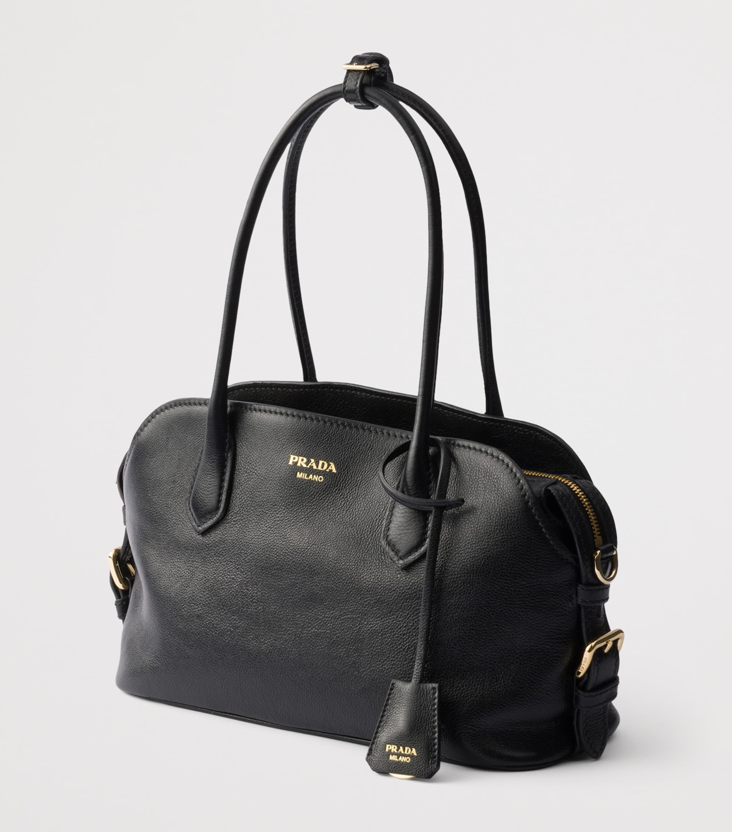 Prada Medium Leather Tote Bag Black Image 3