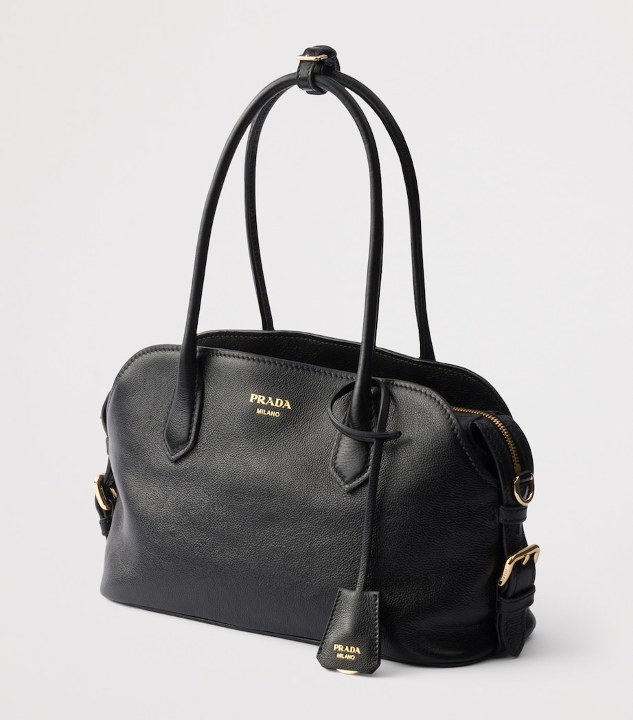 Prada Medium Leather Tote Bag Black Image 3