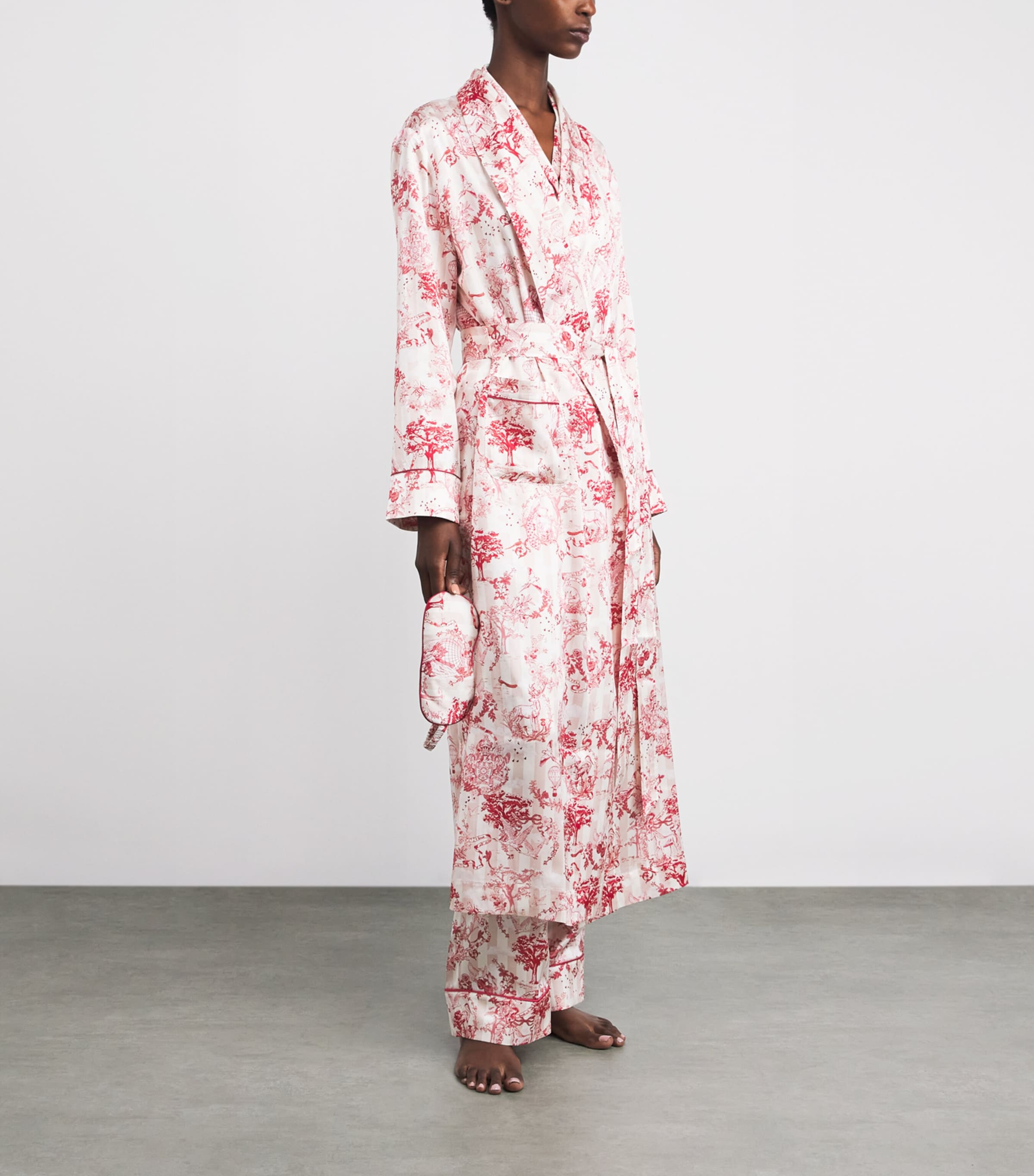 Harrods Womens Silk Toile Robe Pink Image 2