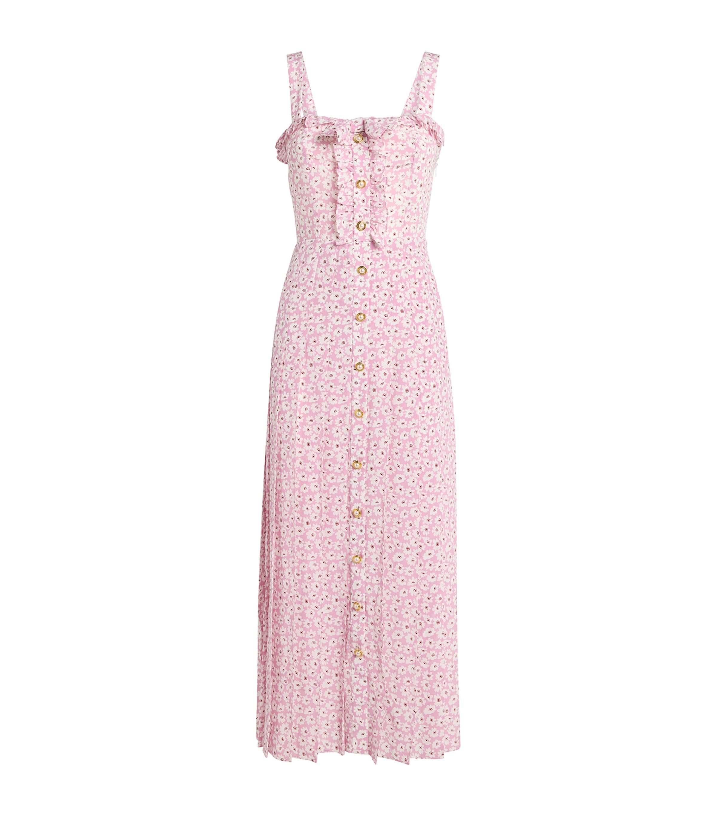 Alessandra Rich Silk Floral Pleated Midi Dress In Pink