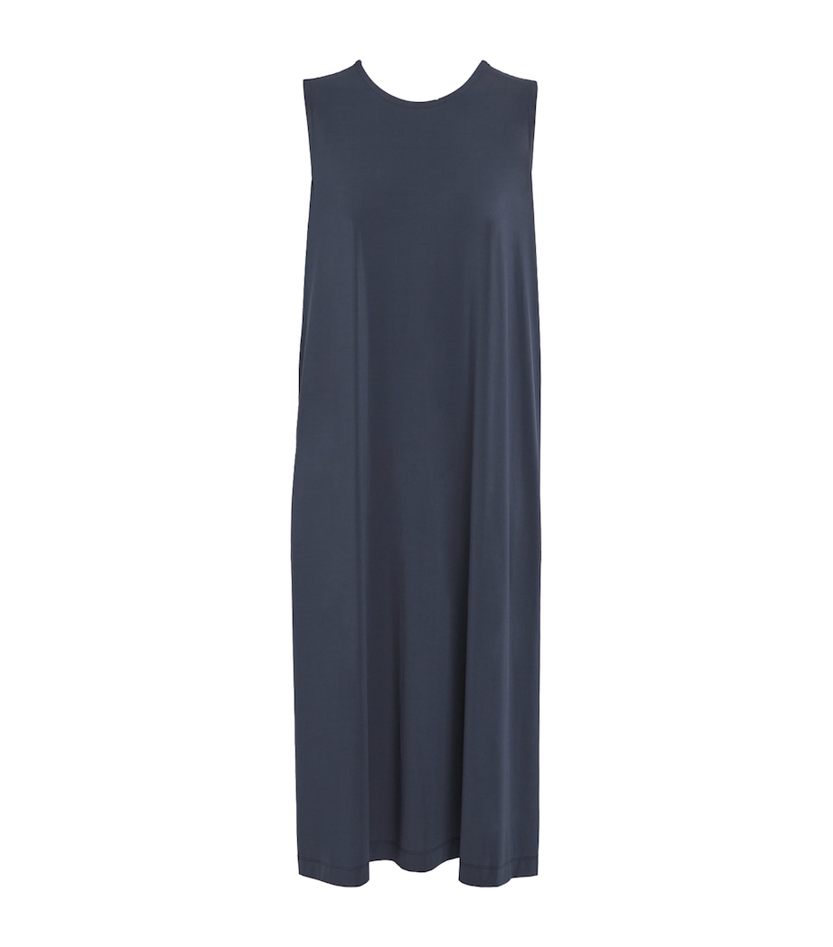 Issey Miyake Womens Drape Jersey Sleeveless Midi Dress Dark Navy Image 1