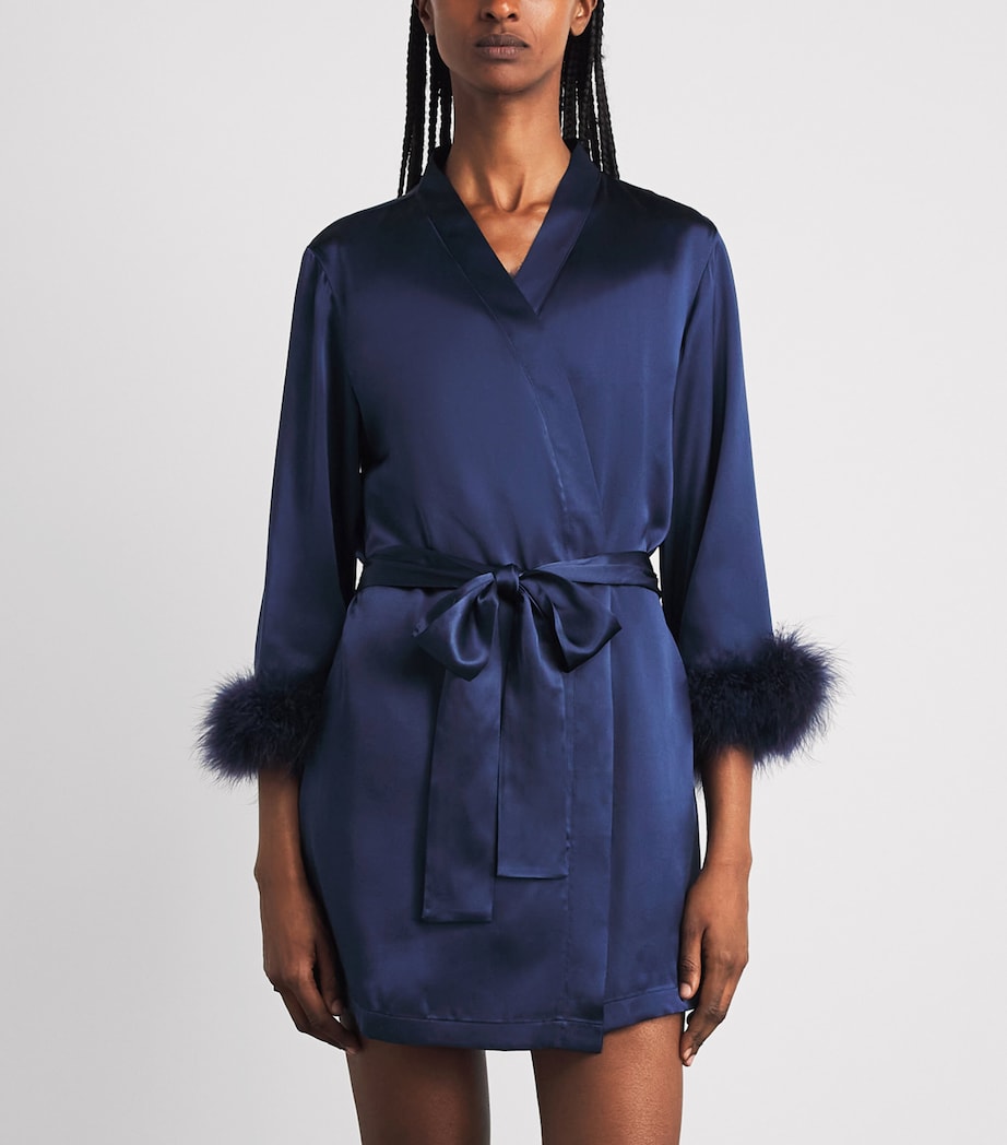Gilda & Pearl Womens Silk Meet Me at Midnight Short Robe Sapphire Image 4