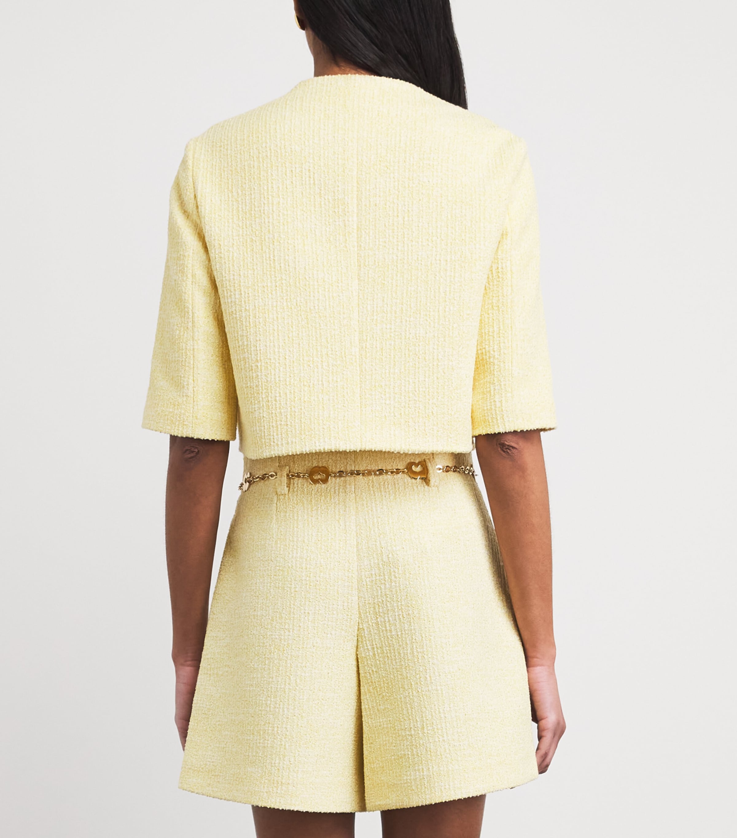 Tweed Cropped Jacket PALE YELLOW Image 5