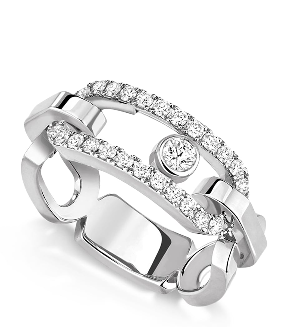 White Gold and Diamond Move Link Ring WHITE GOLD Image 1