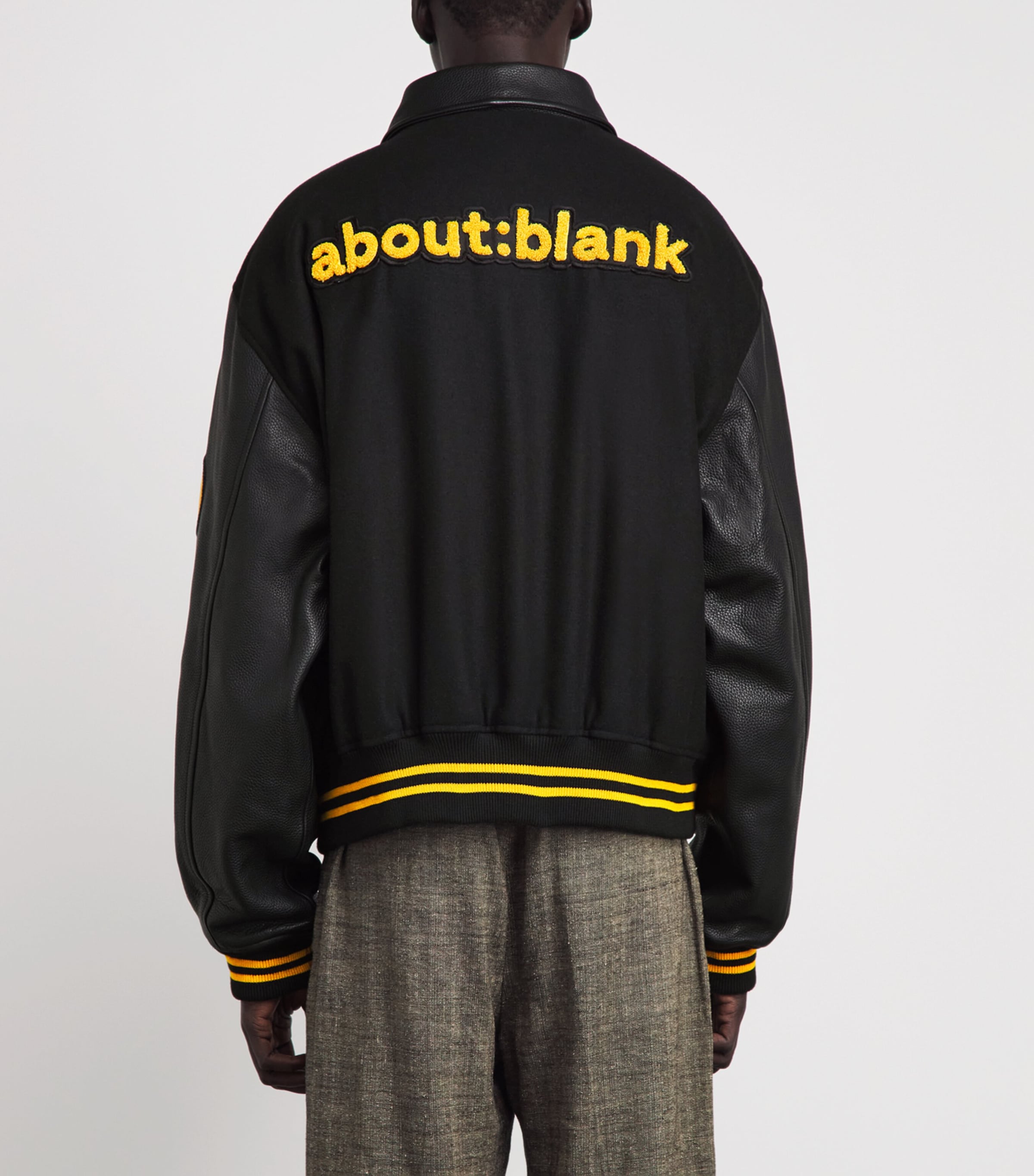 about:blank Mens Leather-Wool Letterman Jacket Black Image 5