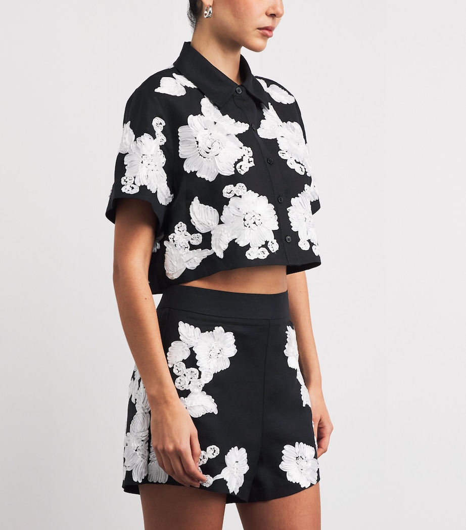 Linen-Blend Embroidered Shirt BLACK MULTI Image 3