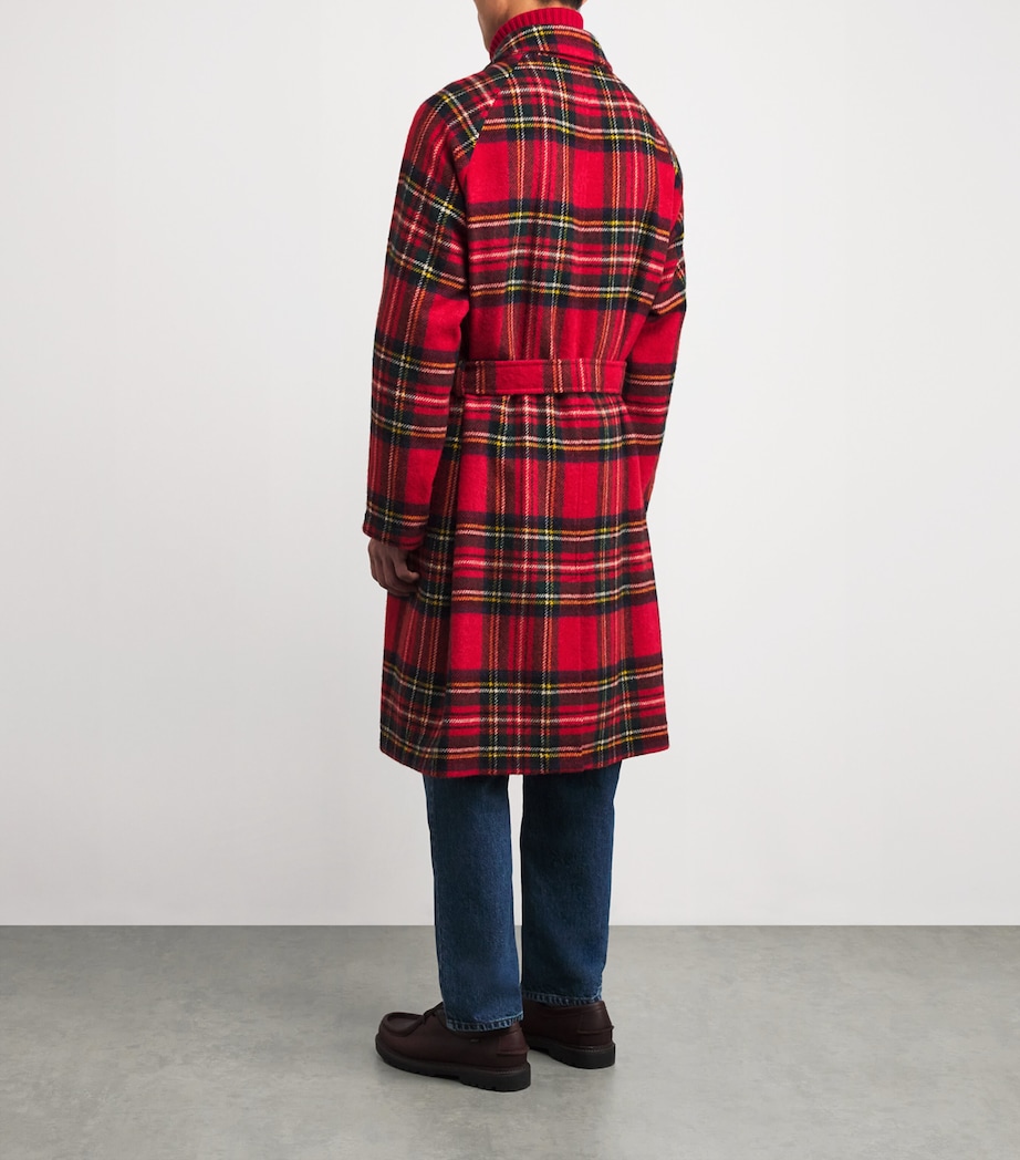 Wool Tweed Plaid Balmacaan Coat RED Image 4