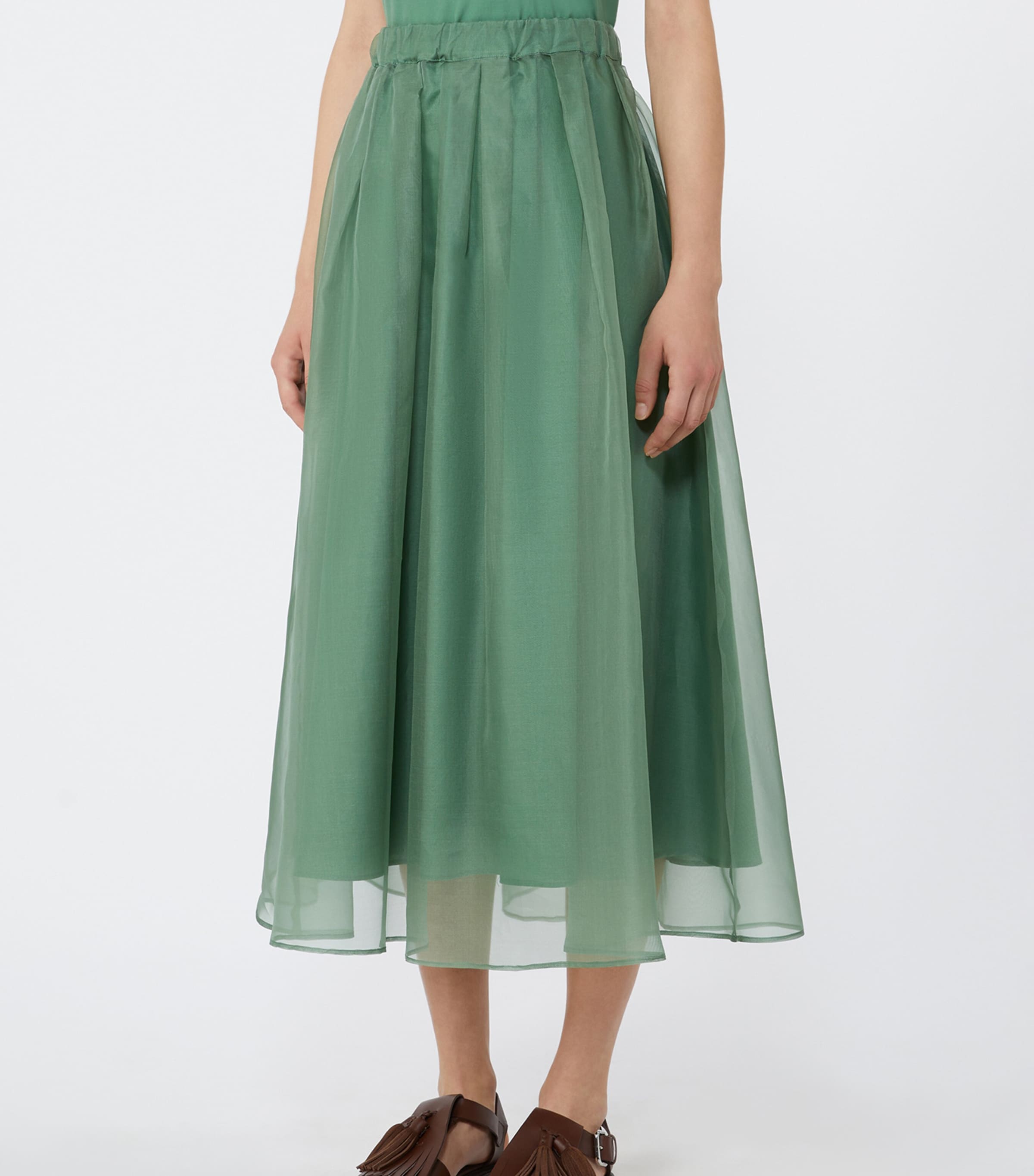 Weekend Max Mara Womens Silk Organza Maxi Skirt with Removable petticoat Green Image 3