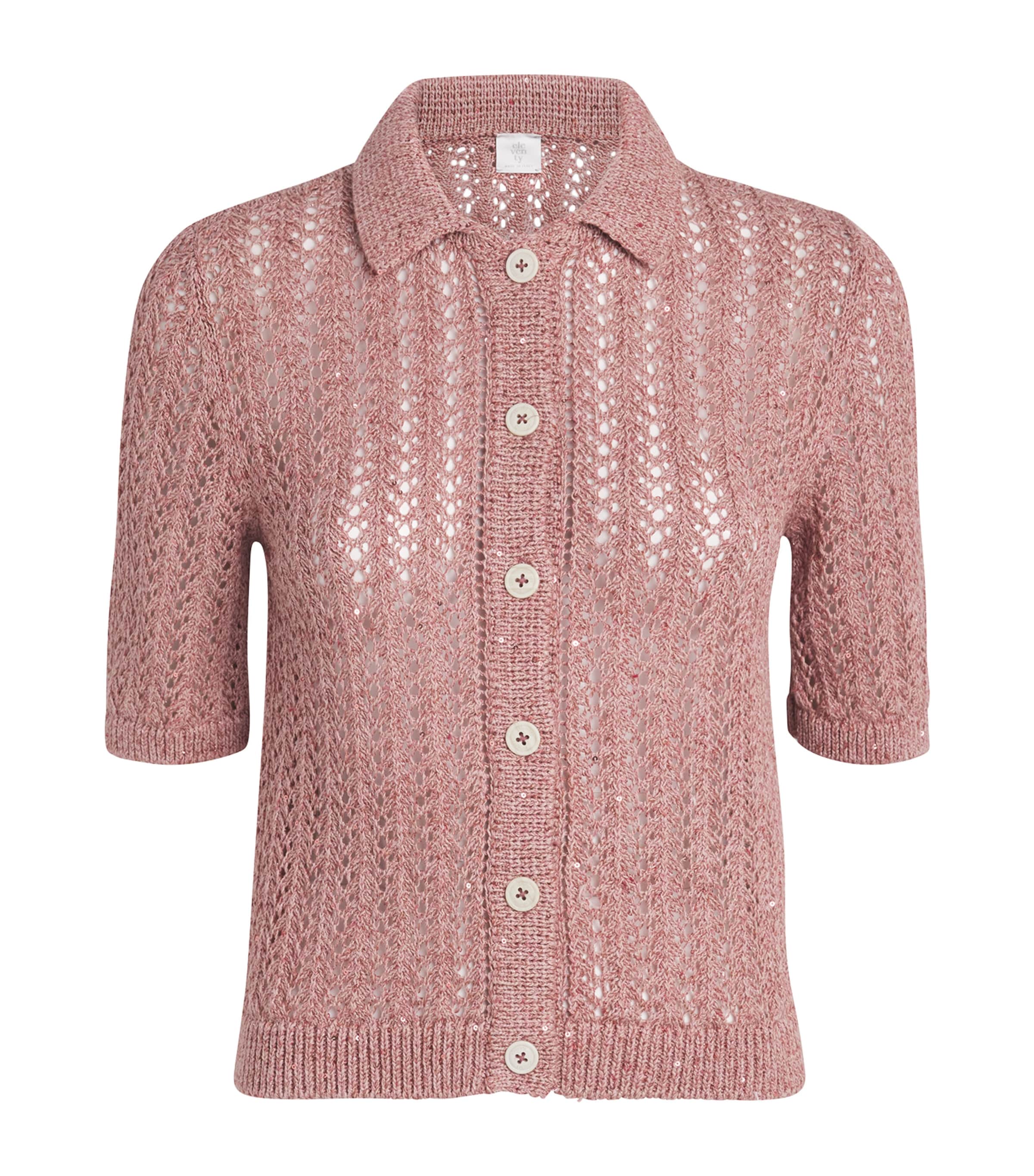 Eleventy Cotton-linen-blend Sequinned Cardigan In Burgundy