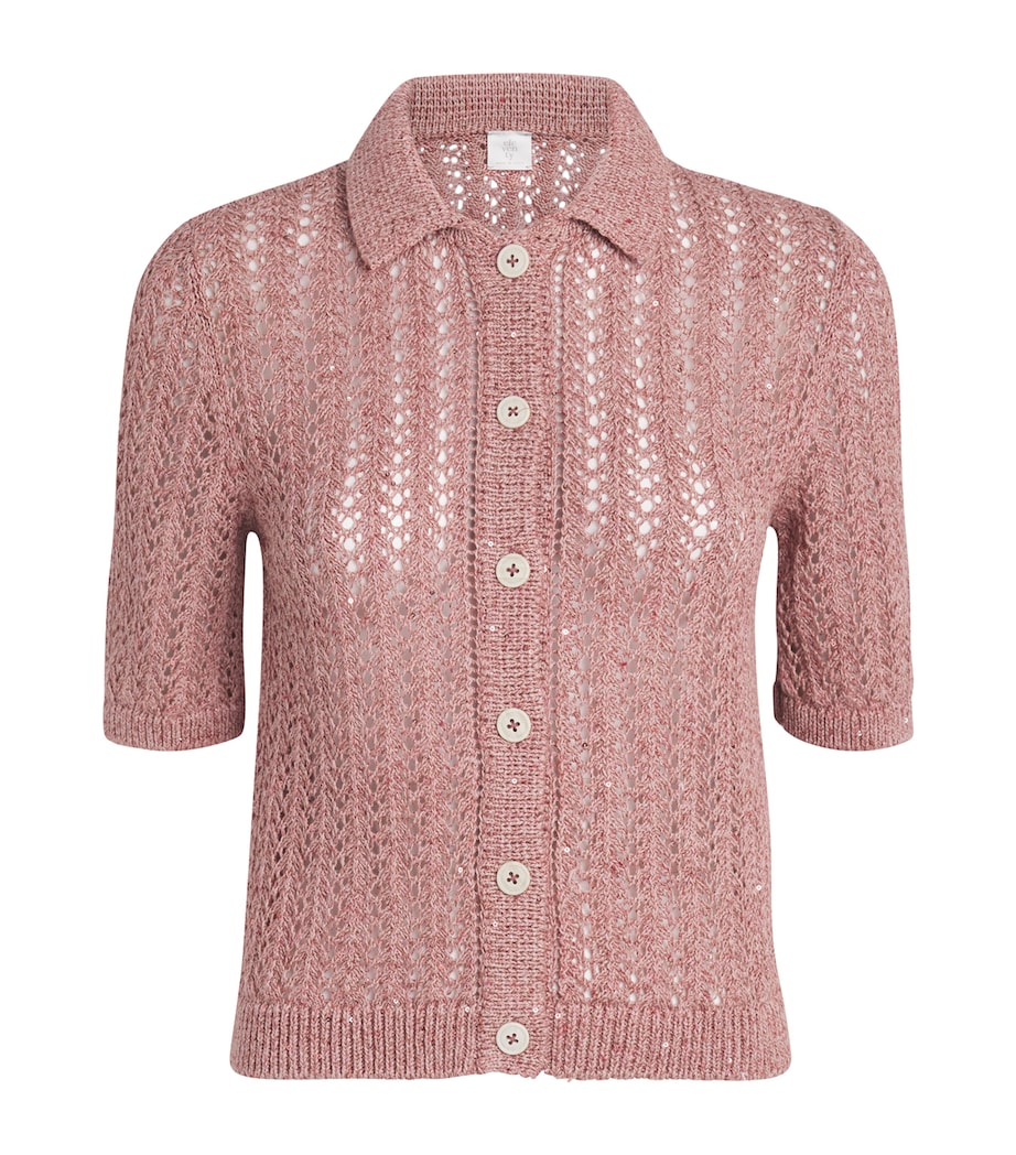 Eleventy Womens Cotton-Linen-Blend Sequinned Cardigan Lampone Image 1