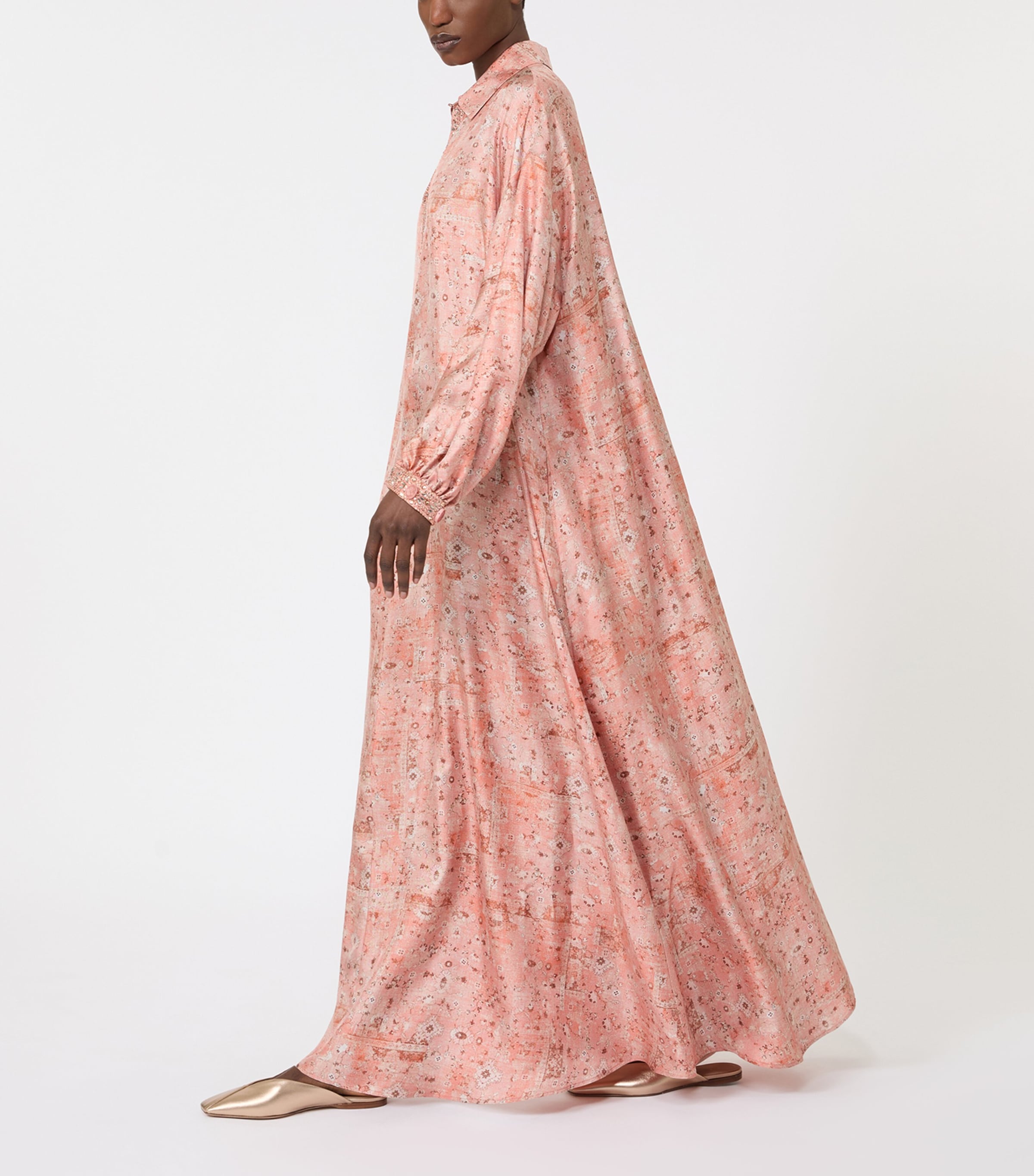 Printed Maxi Shirt Dress CORAL Image 4