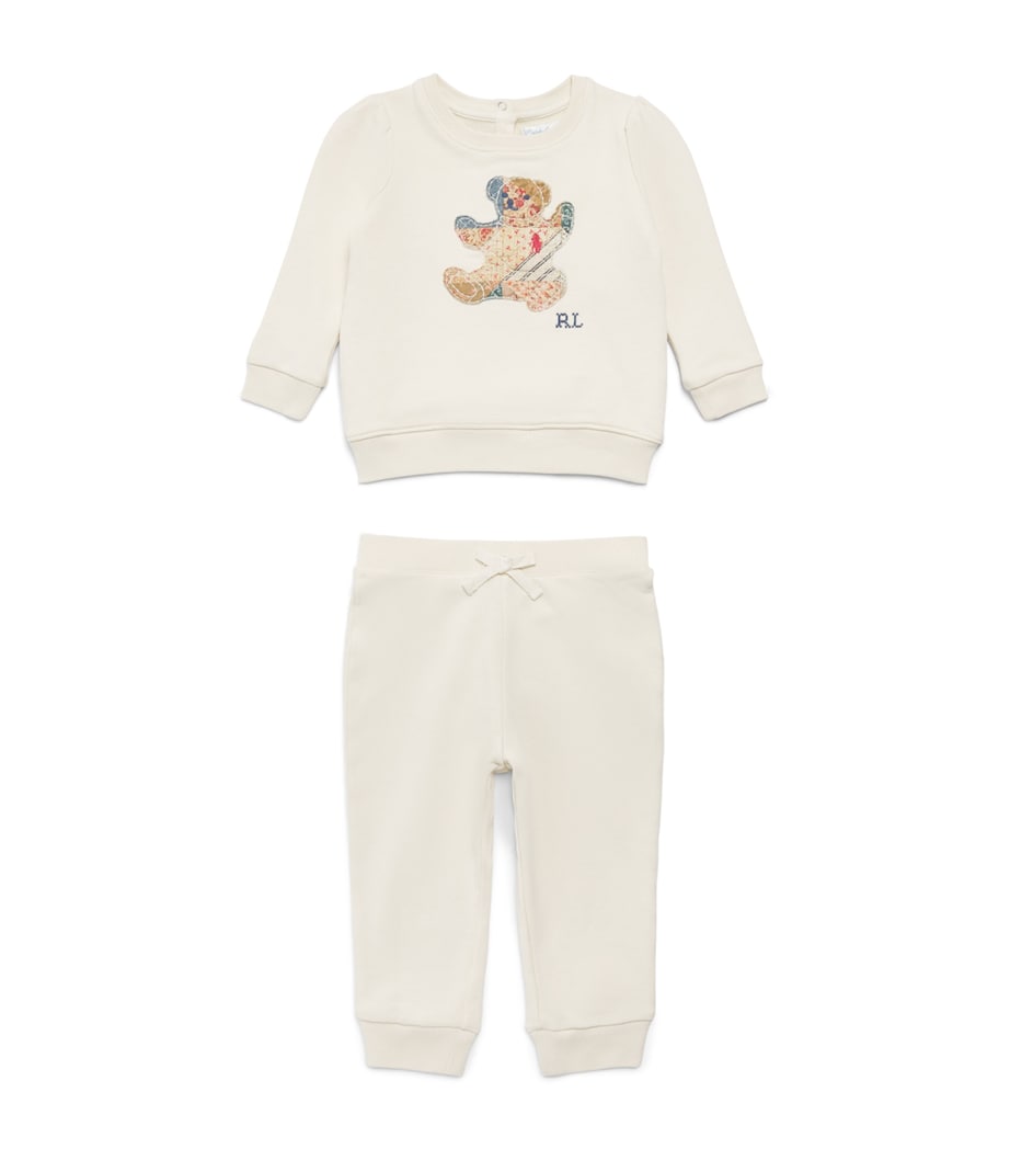 Ralph Lauren Kids Cotton Sitting Bear Sweatshirt and Sweatpants Set (3-24 Months) Guide Cream Image 1