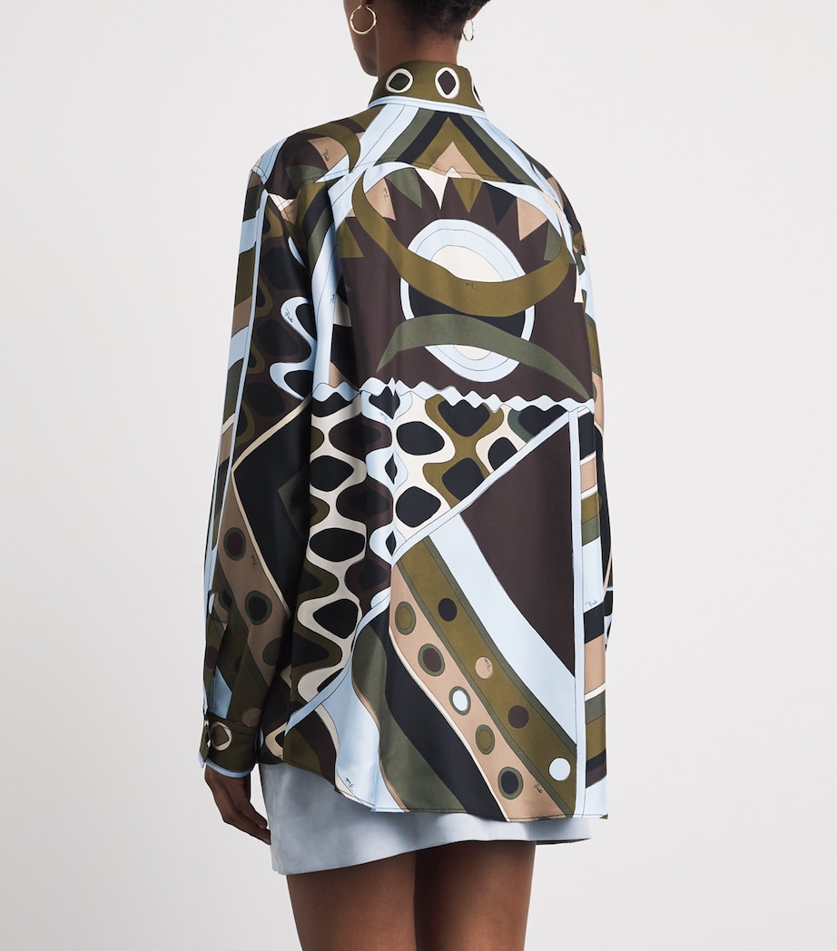 PUCCI Womens Silk Oversized Printed Shirt Khaki Blue Image 5