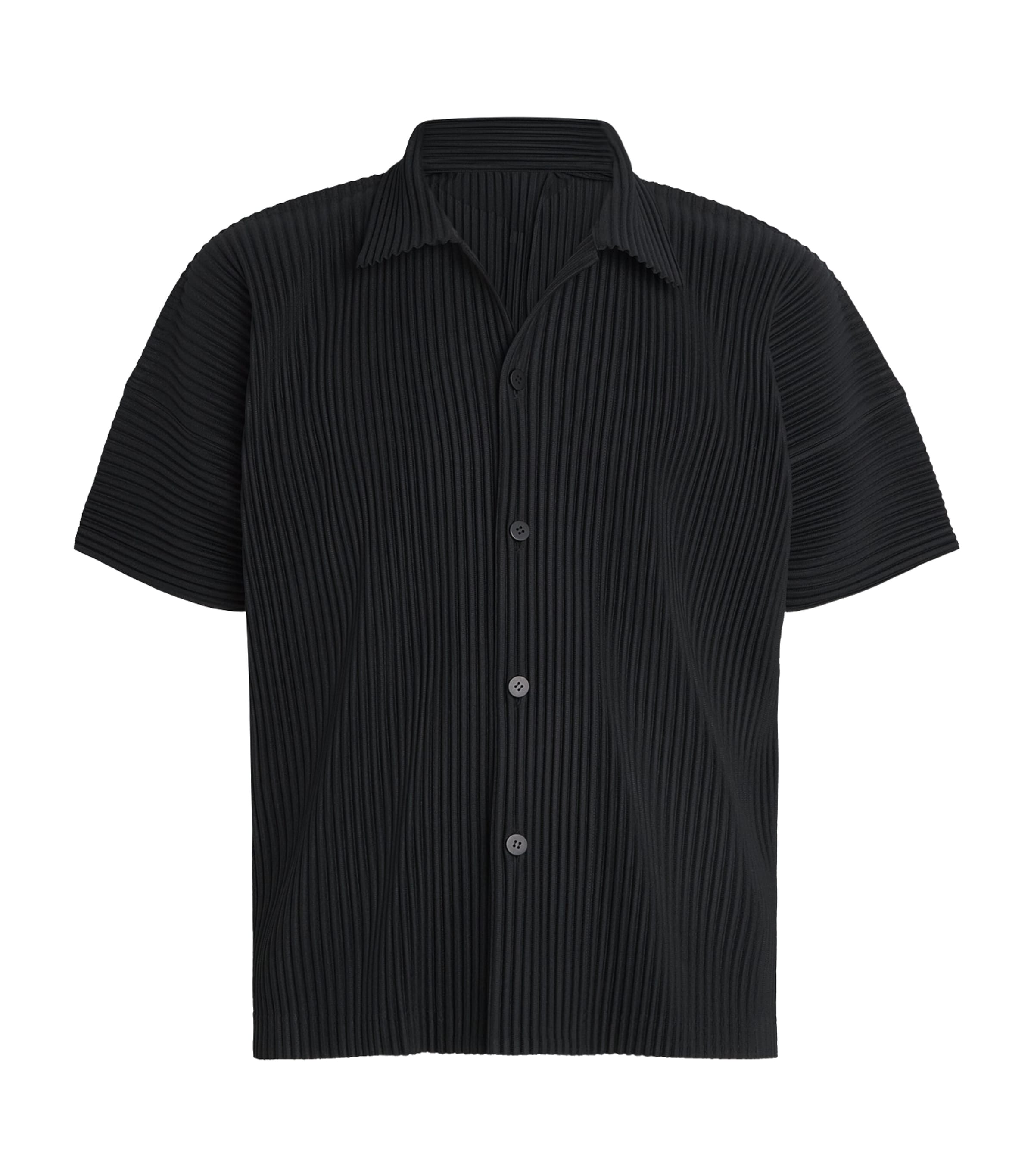Homme Plissé Issey Miyake Mens Pleated Short-Sleeve Shirt Black Image 1