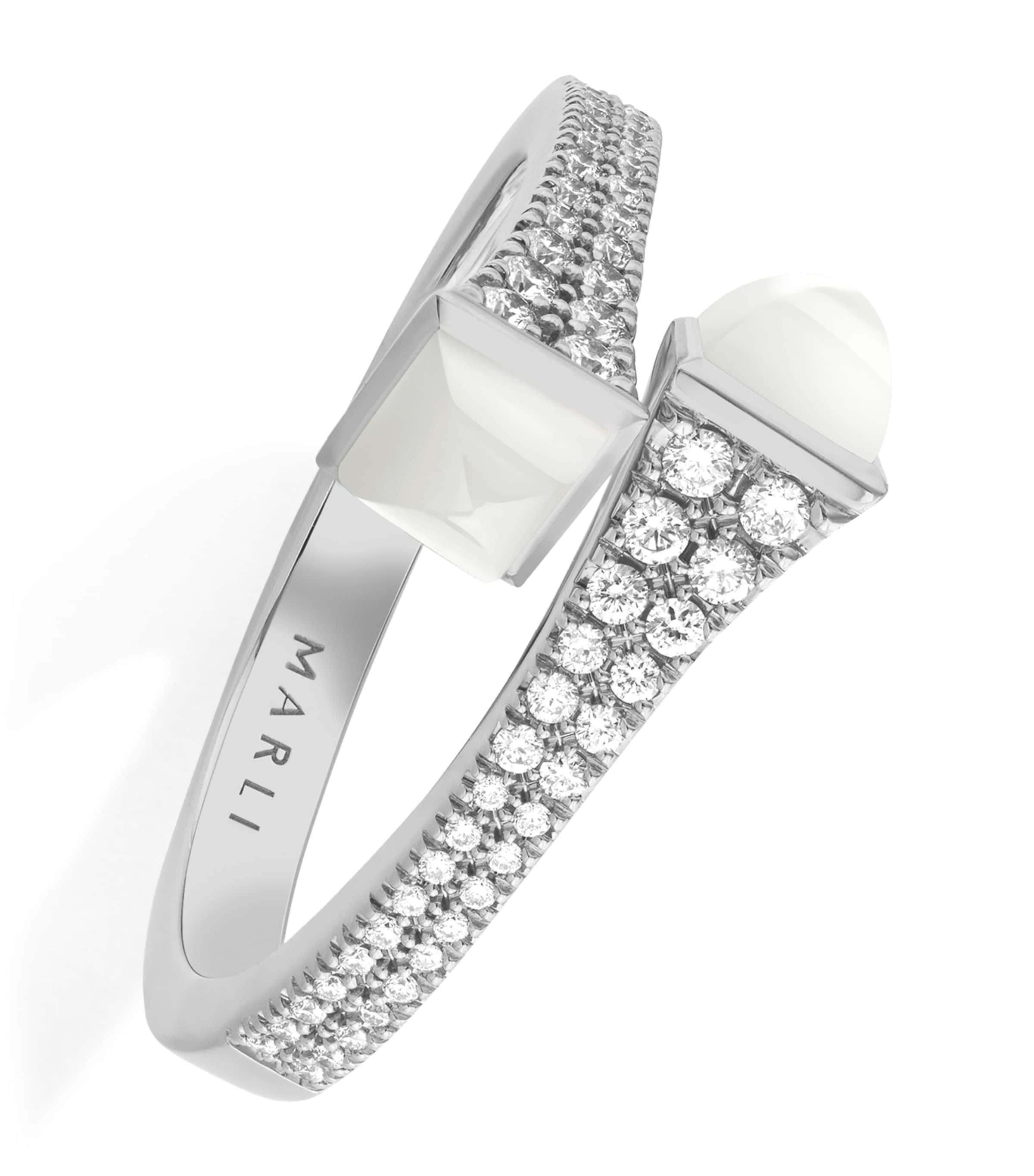 Marli New York White Gold, Diamond And White Agate Cleo Ring In White
