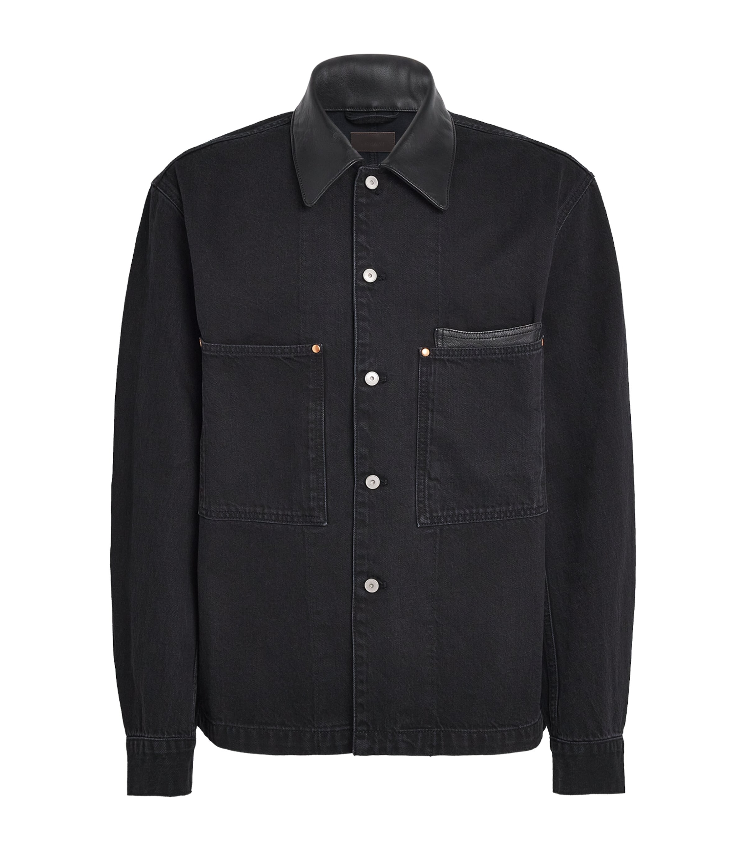 Lemaire Black Leather-Collar Workwear Denim Overshirt | Harrods ZA