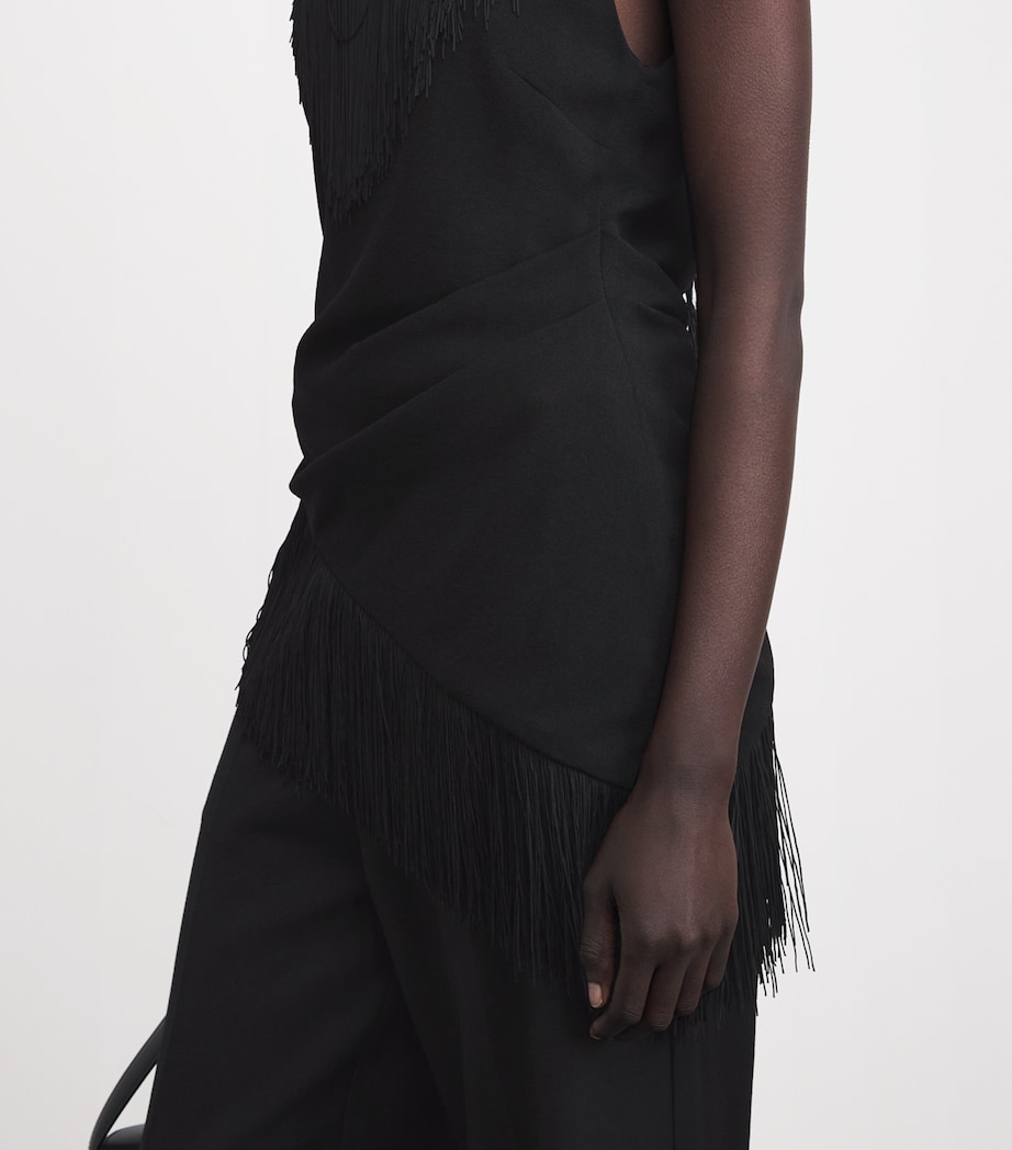 CAMILLA AND MARC Womens Fringed Asymmetric Dune Top Dblk Black Image 3