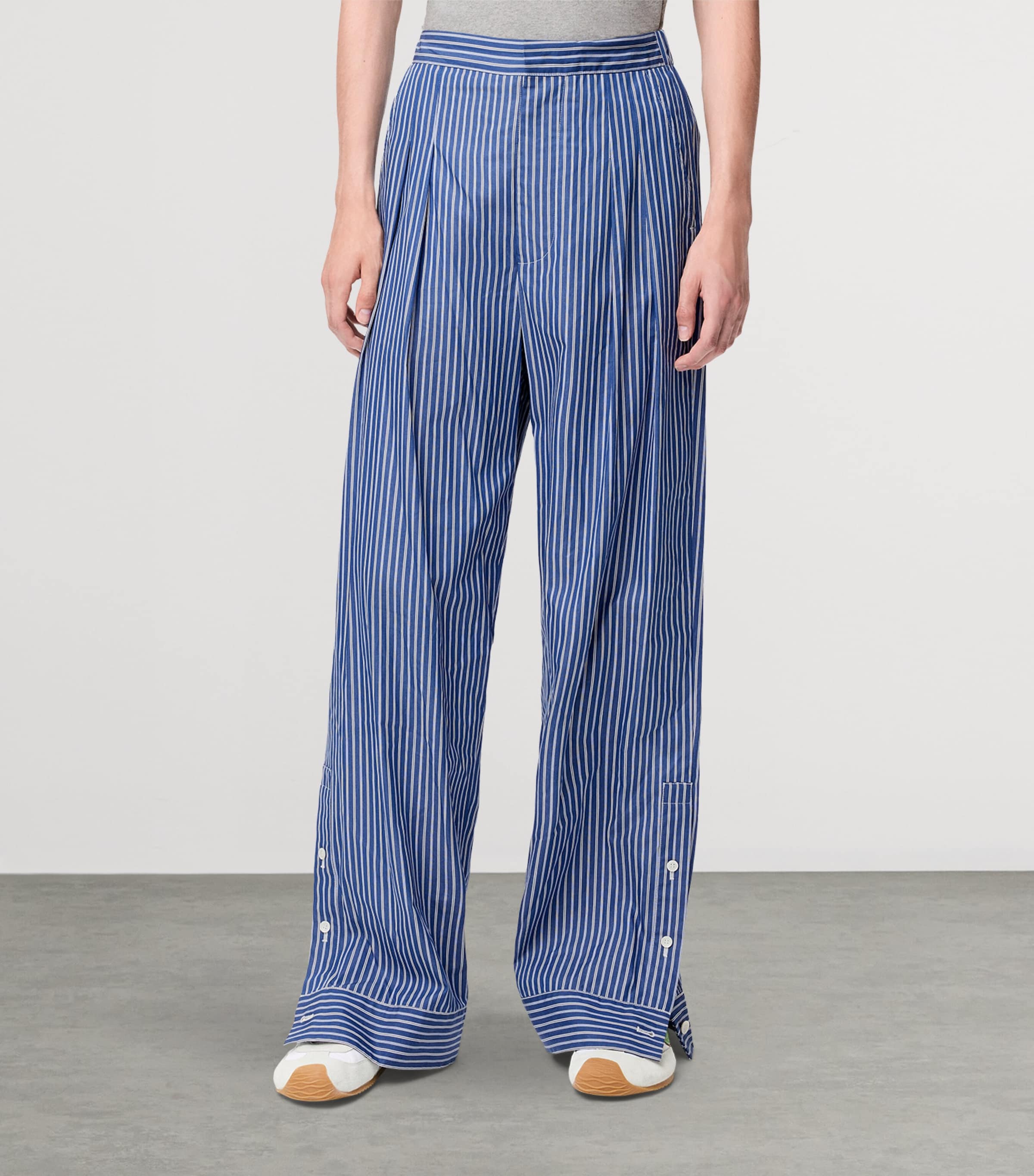 LOEWE Mens Cotton-Blend Stripe Trousers Navy/white Image 3