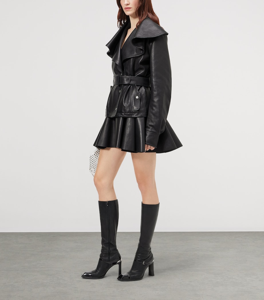 McQueen Womens Waterfall-Collar Leather Jacket Image 4