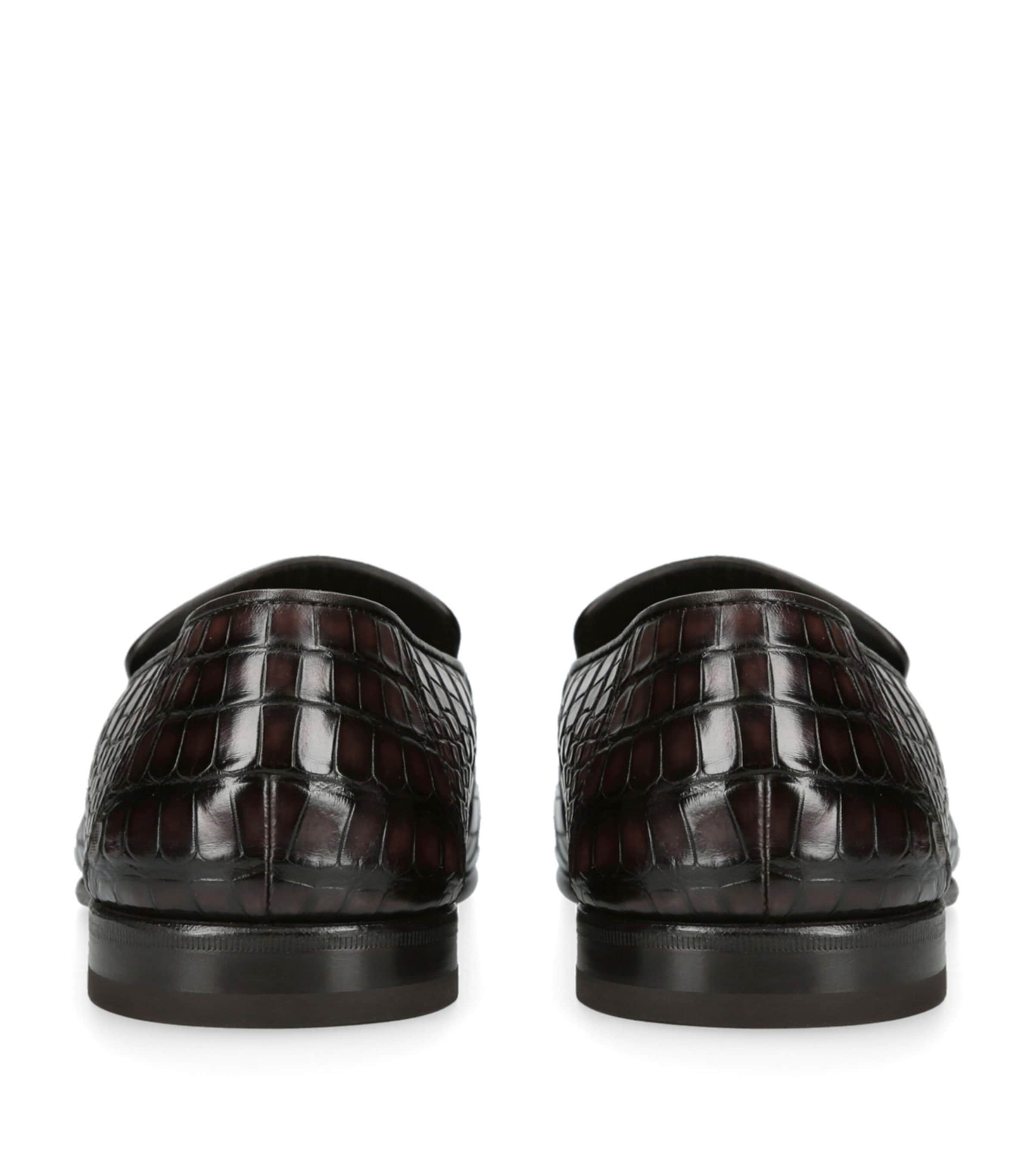 Crocodile Leather Penny Loafers DARK BROWN Image 2