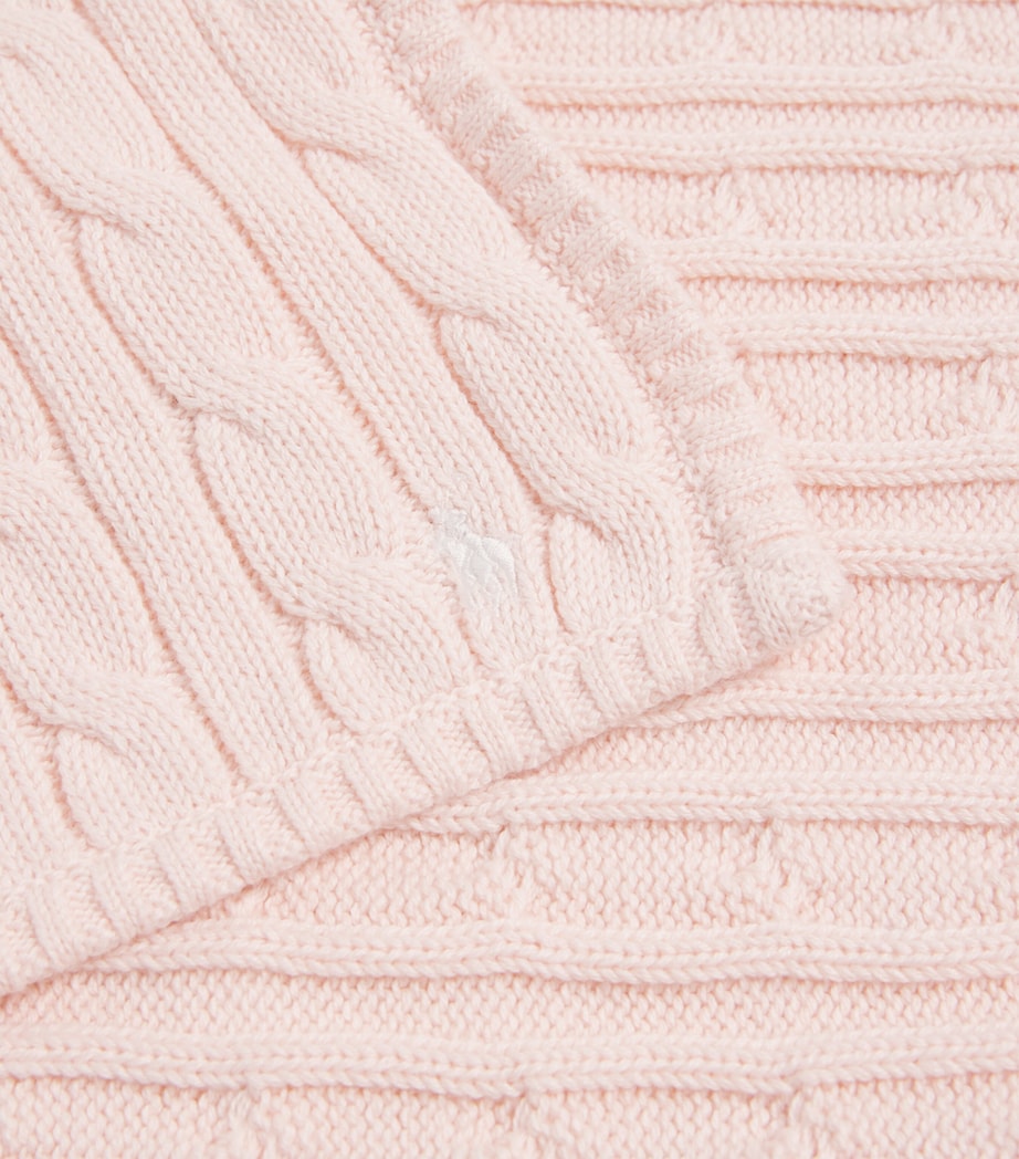 Cotton Cable-Knit Blanket PINK Image 2