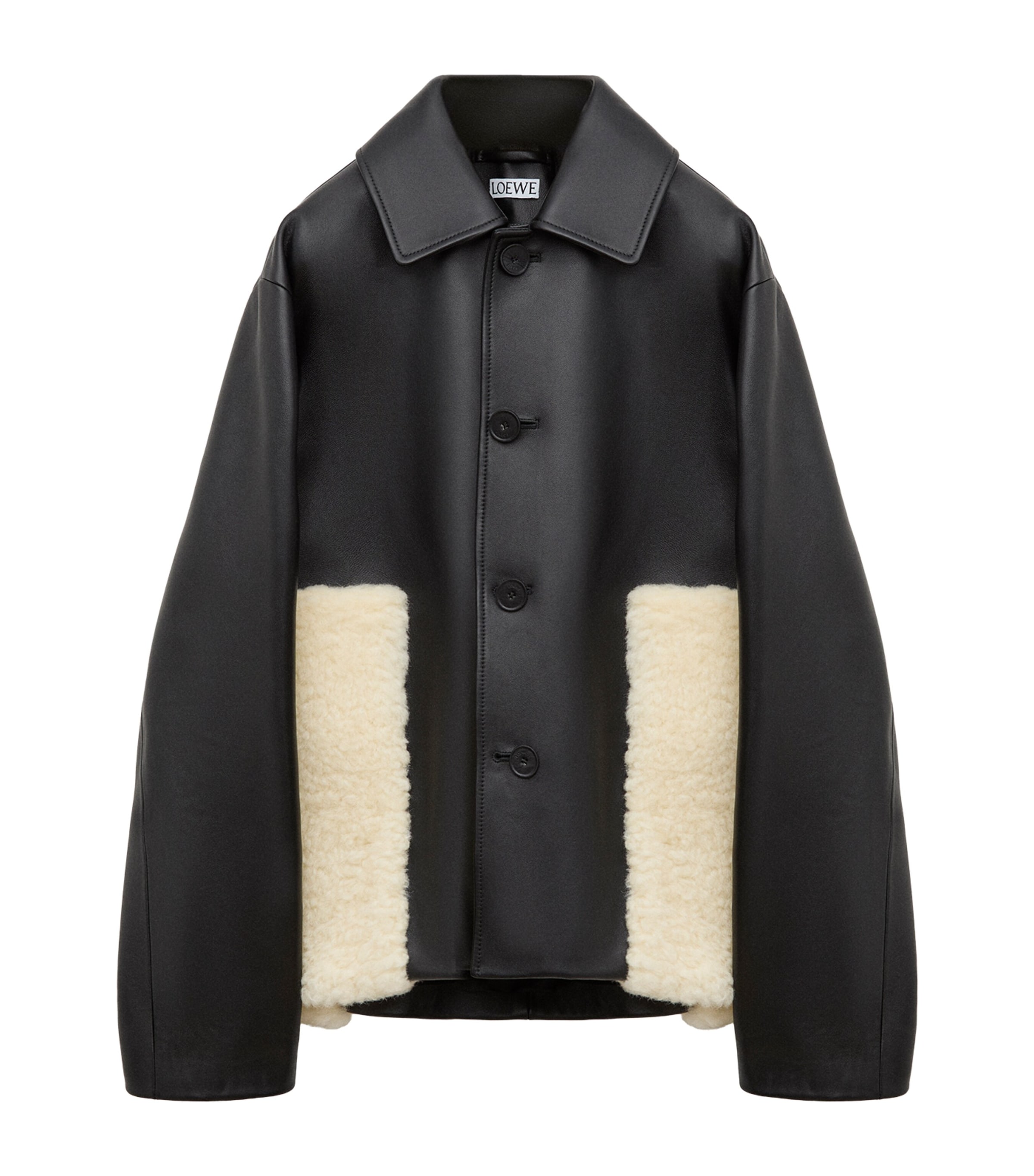 LOEWE Womens Nappa Lambskin Shearling-Trim Jacket Black Image 1