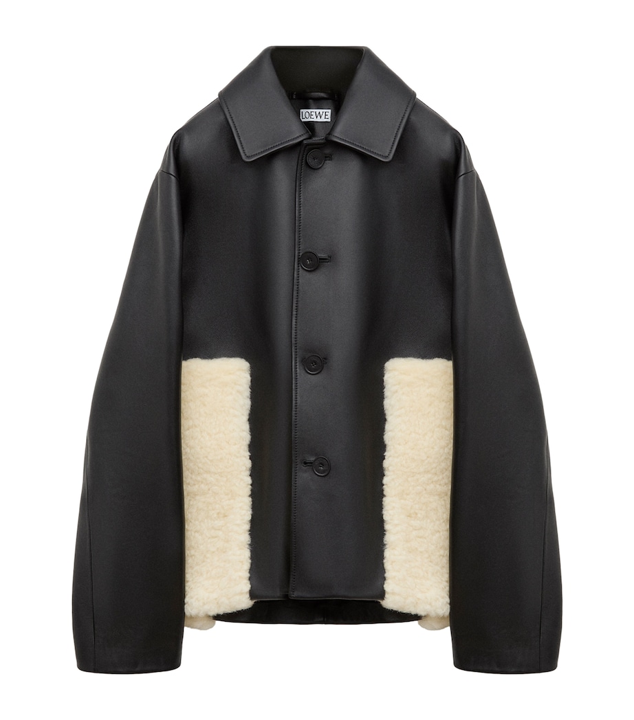 LOEWE Womens Nappa Lambskin Shearling-Trim Jacket Black Image 1