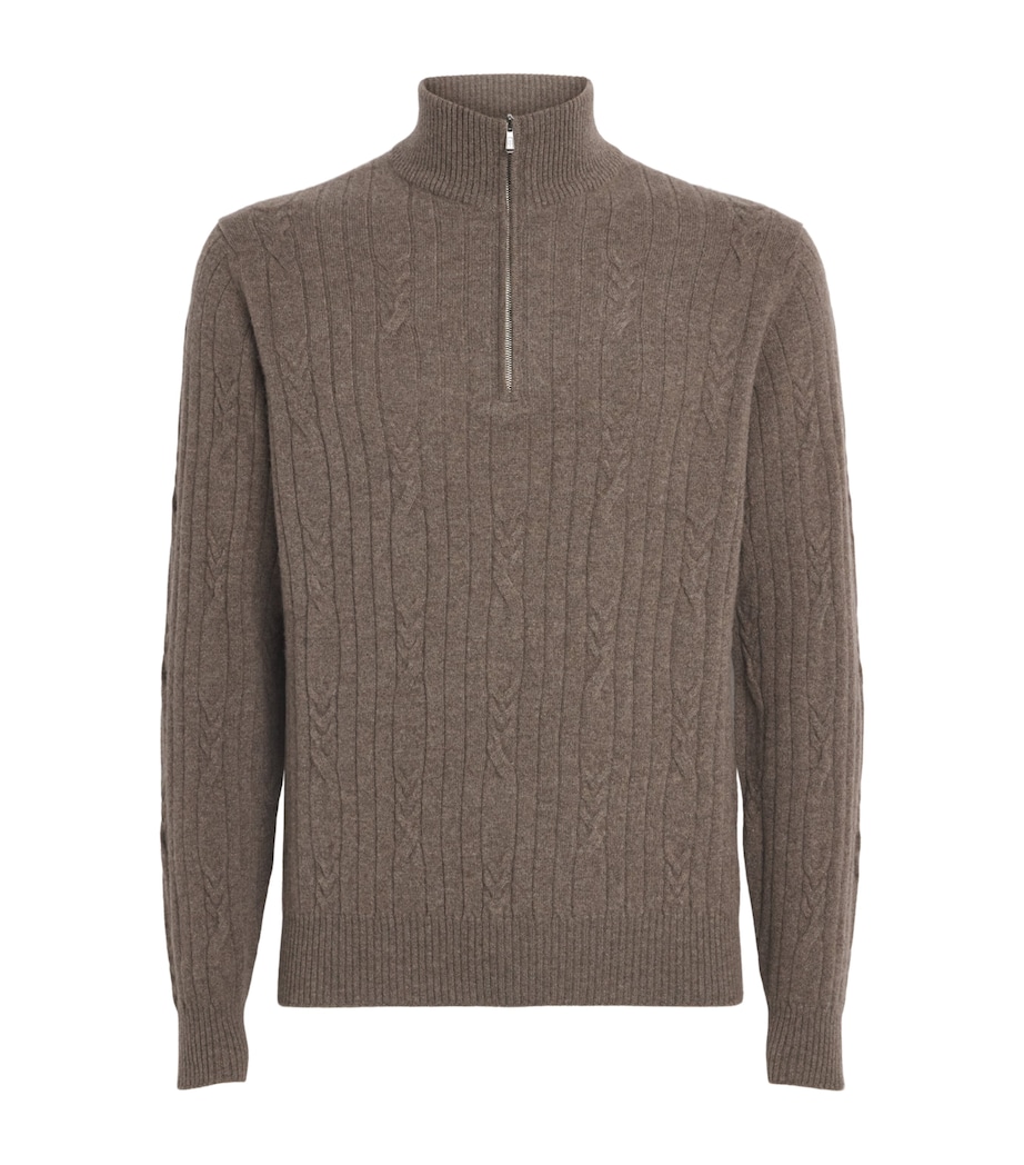 Fioroni Cashmere Mens Cashmere Cable Knit Quarter-Zip Sweatshirt Image 1