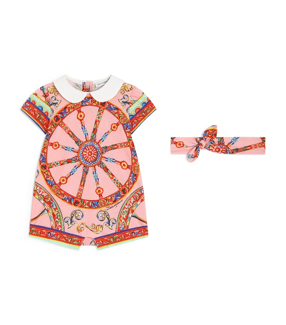 Dolce&Gabbana Kids Carreto Print Bodysuit and Headband Set (0-24 Months) Carretto Fld Image 1