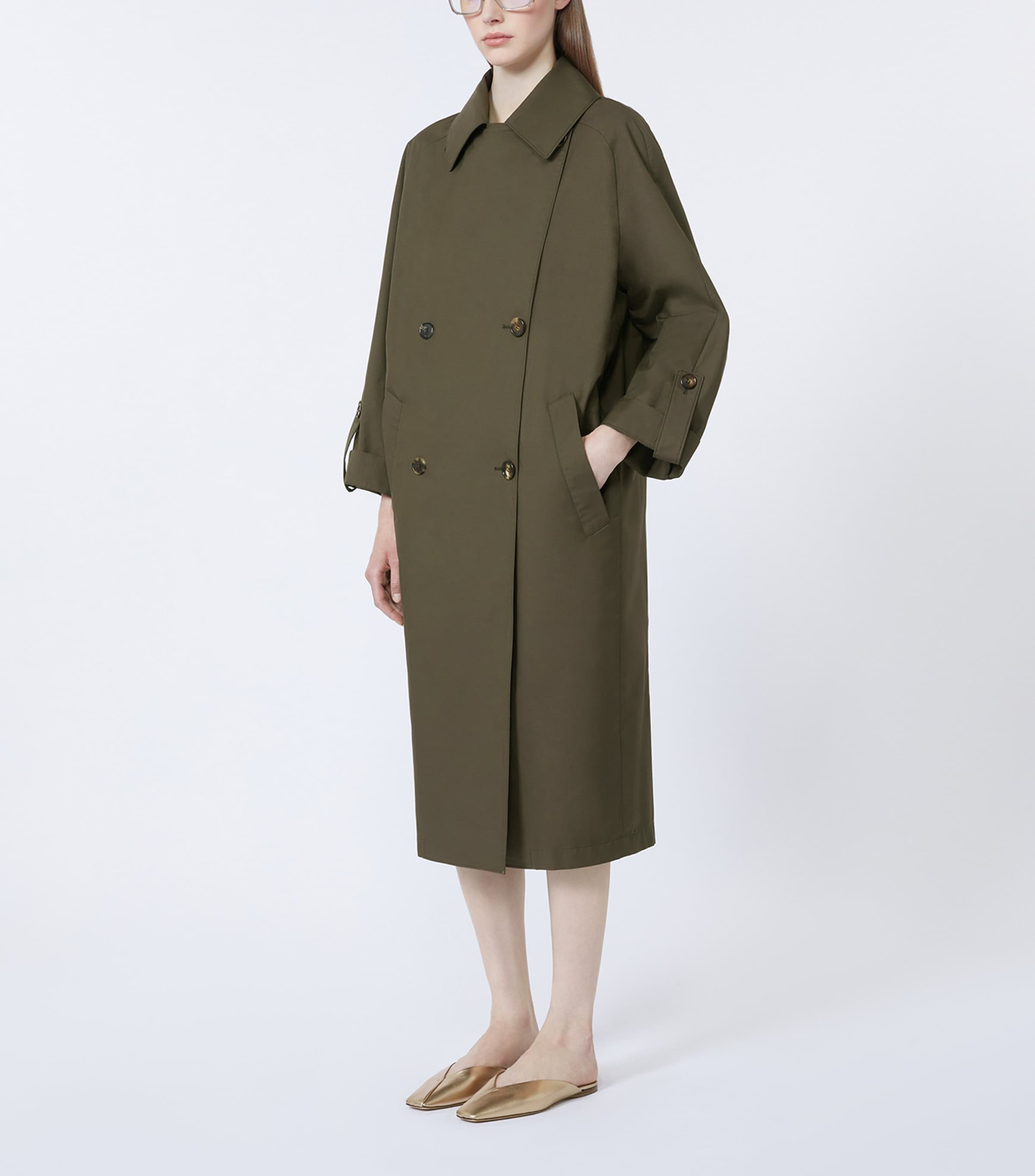 Water-Repellent Gabardine Trench Coat GREEN Image 5