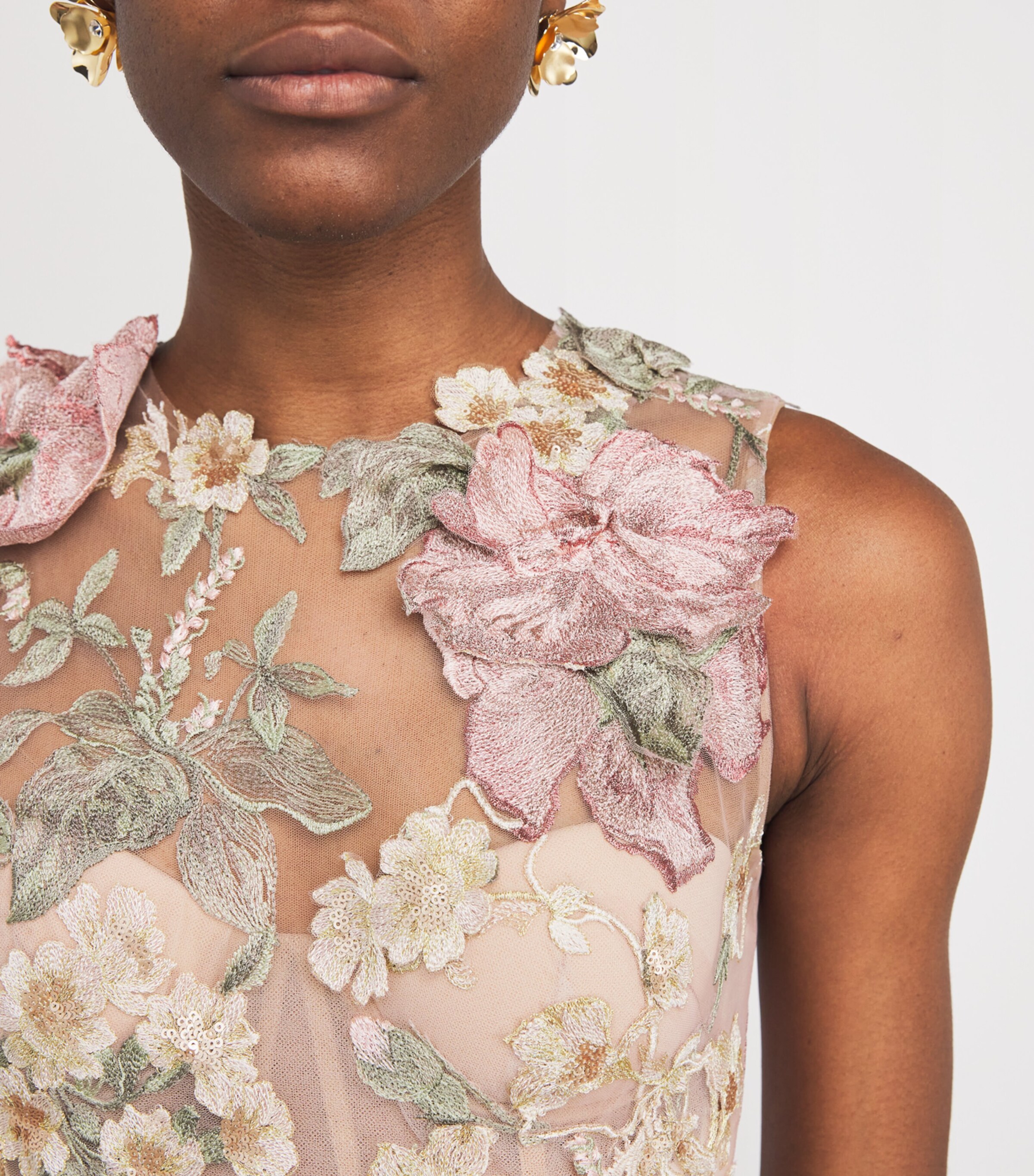 Marchesa Multi Floral-Embroidered Midi Dress | Harrods NG