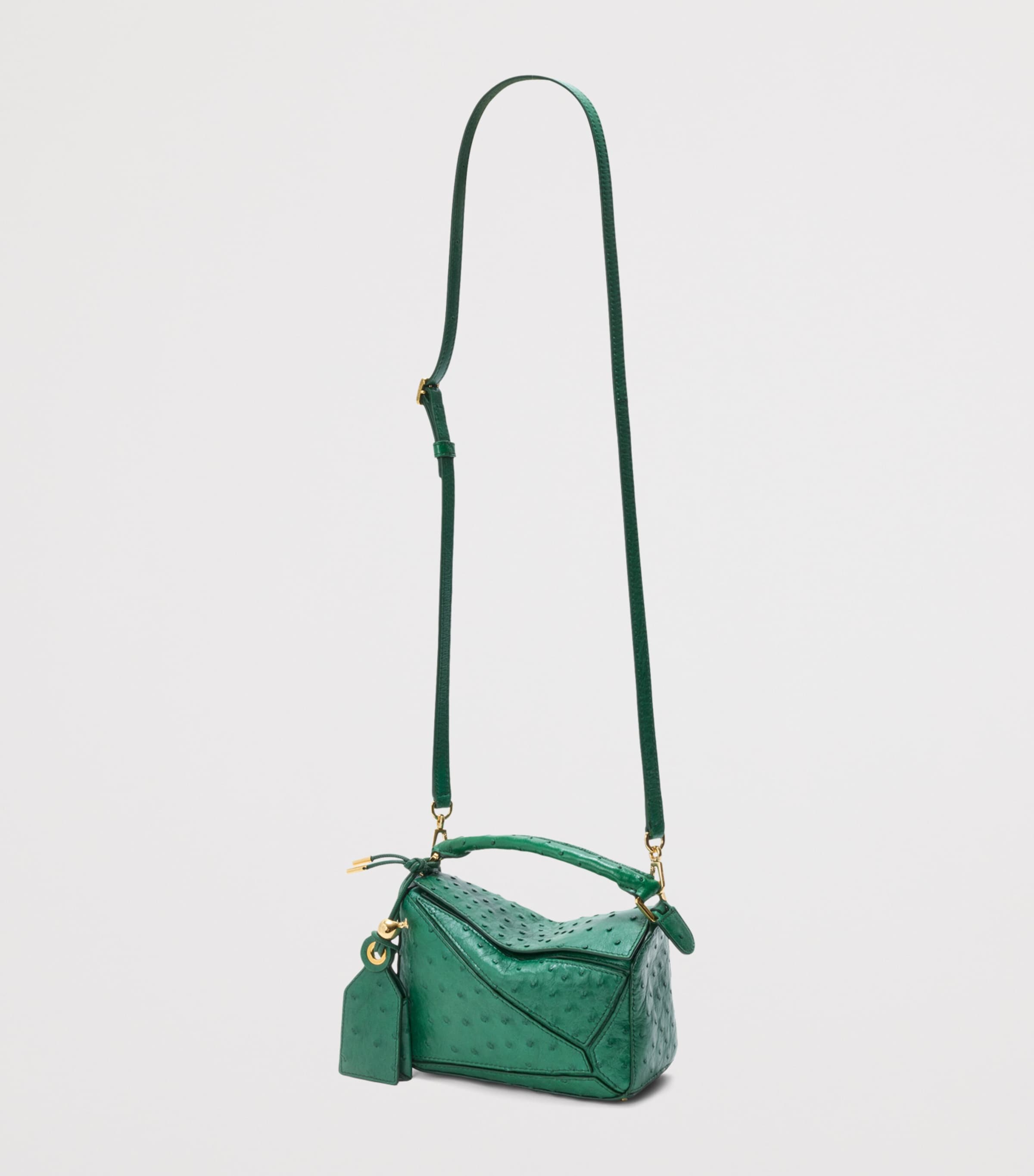 LOEWE Mini Ostrich Leather Puzzle Top-Handle Bag Emerald Green Image 4