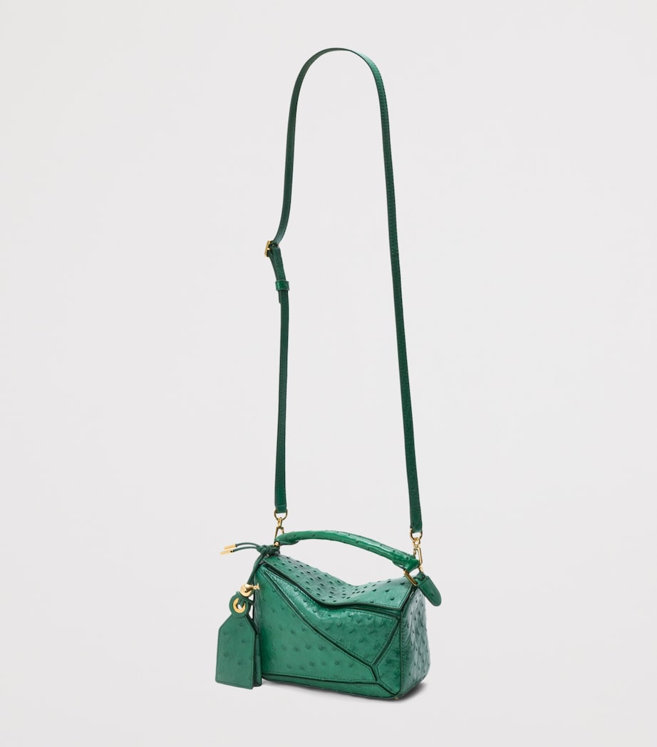LOEWE Mini Ostrich Leather Puzzle Top-Handle Bag Emerald Green Image 4