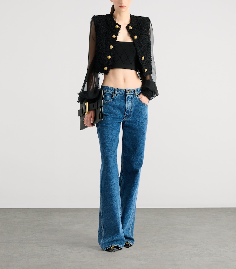 Balmain Womens Tweed Muslin-Sleeve Blouse Eap Noir/noir Image 3