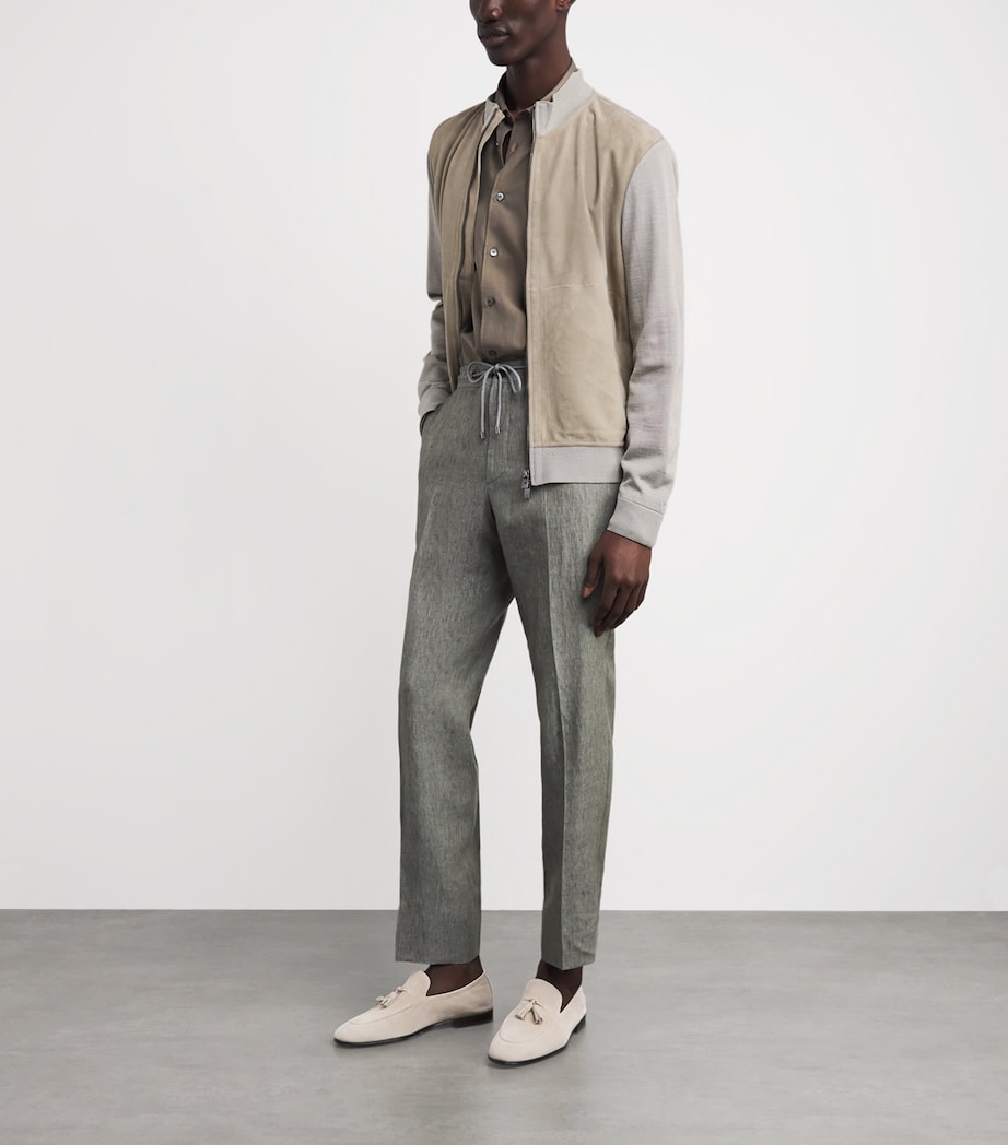 Stretch-Silk Suede-Front Bomber Jacket 027 GREY PIECETAUPE Image 2